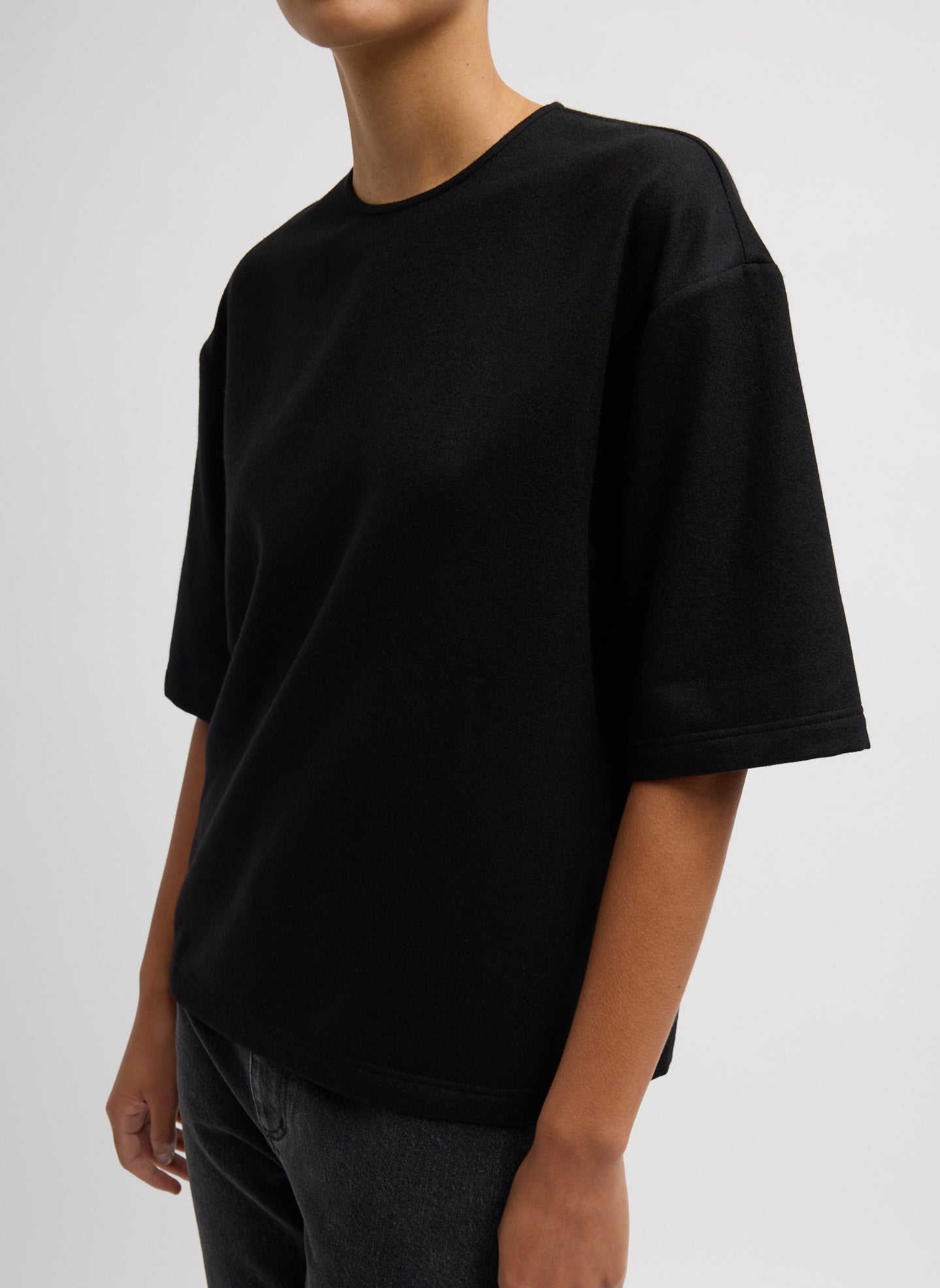 Black Cashmere Suiting Easy T-Shirt - oversized t-shirt, front view on model