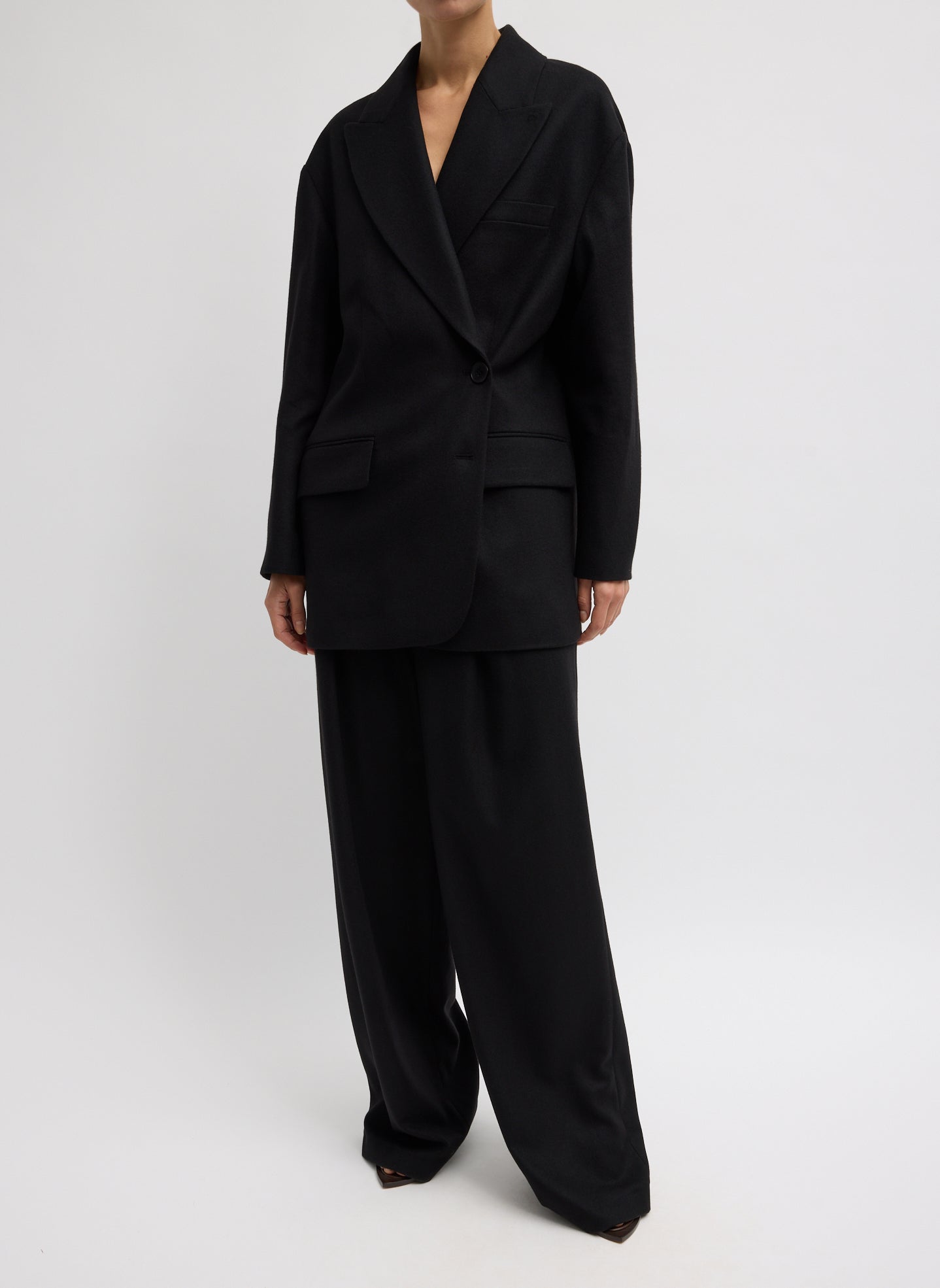 Black Cashmere Suiting Stella Pant - full look, front view on model