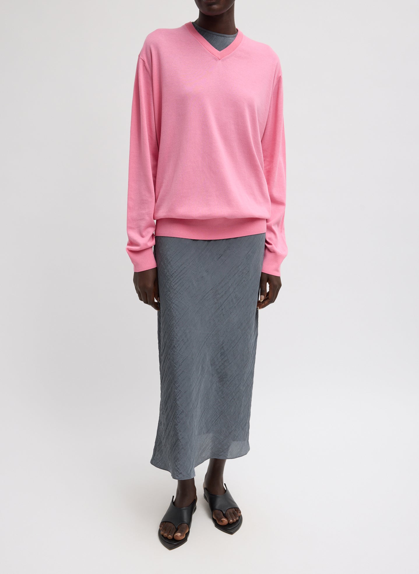 Dark Grey Crinkle Slip Skirt - full look, front view on model