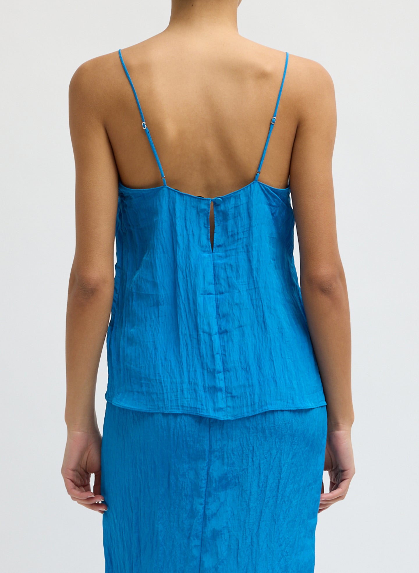 Bright Blue Crinkle Slip Cami - back view on model