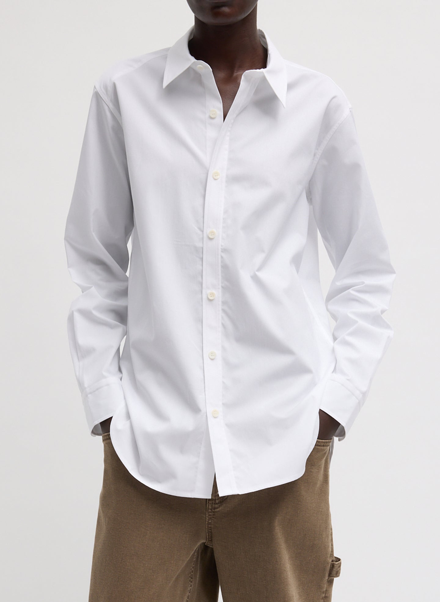 Charlie Men's Slim Shirt - White Charlie Men's Slim Shirt - long sleeve button down, front view on model