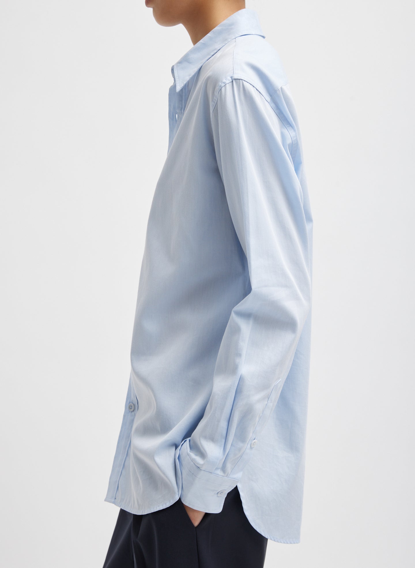 Light Blue Charlie Men's Slim Shirt - button down, side view on model