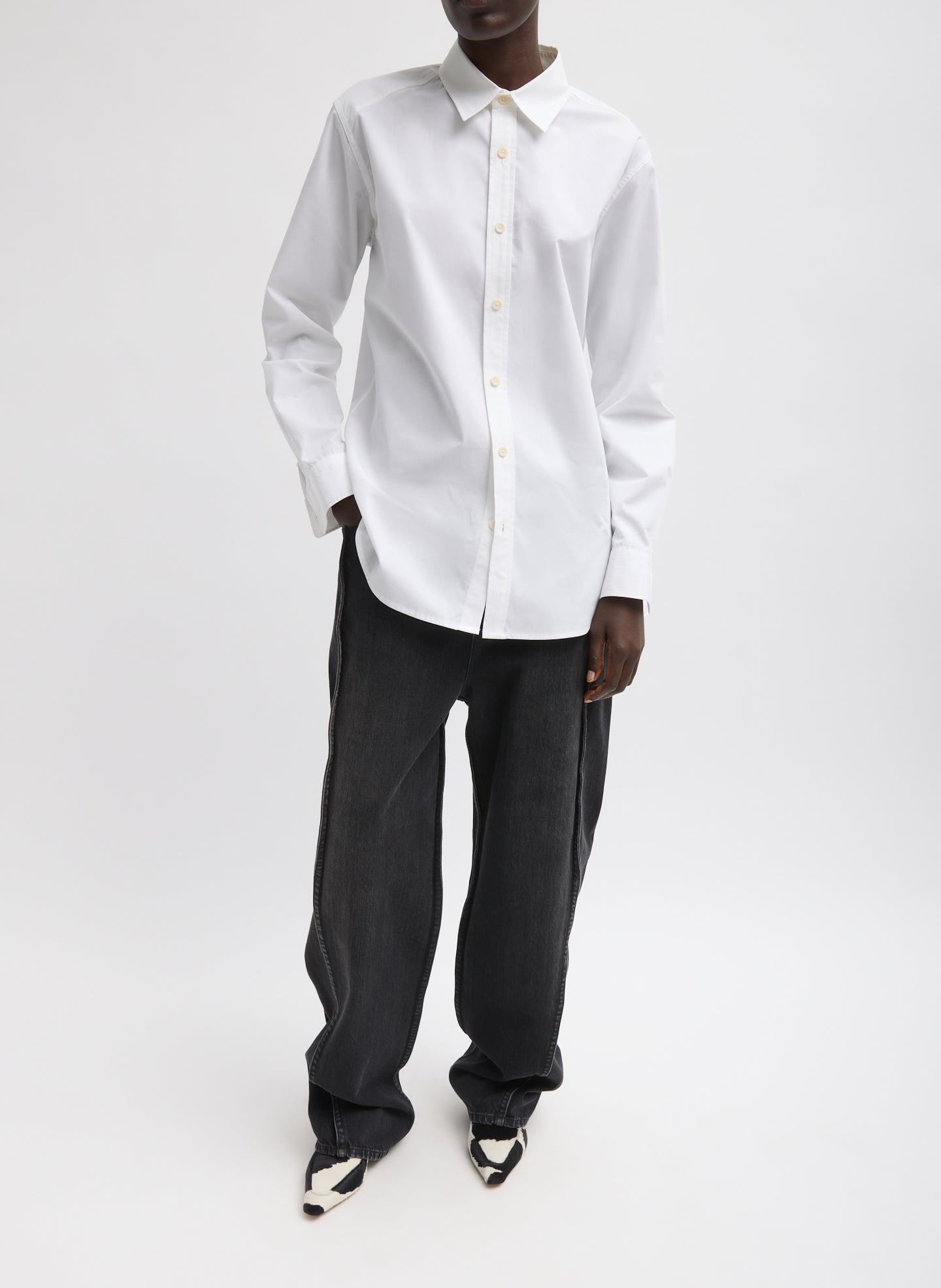 White Charlie Men's Slim Shirt - full look, front view on model