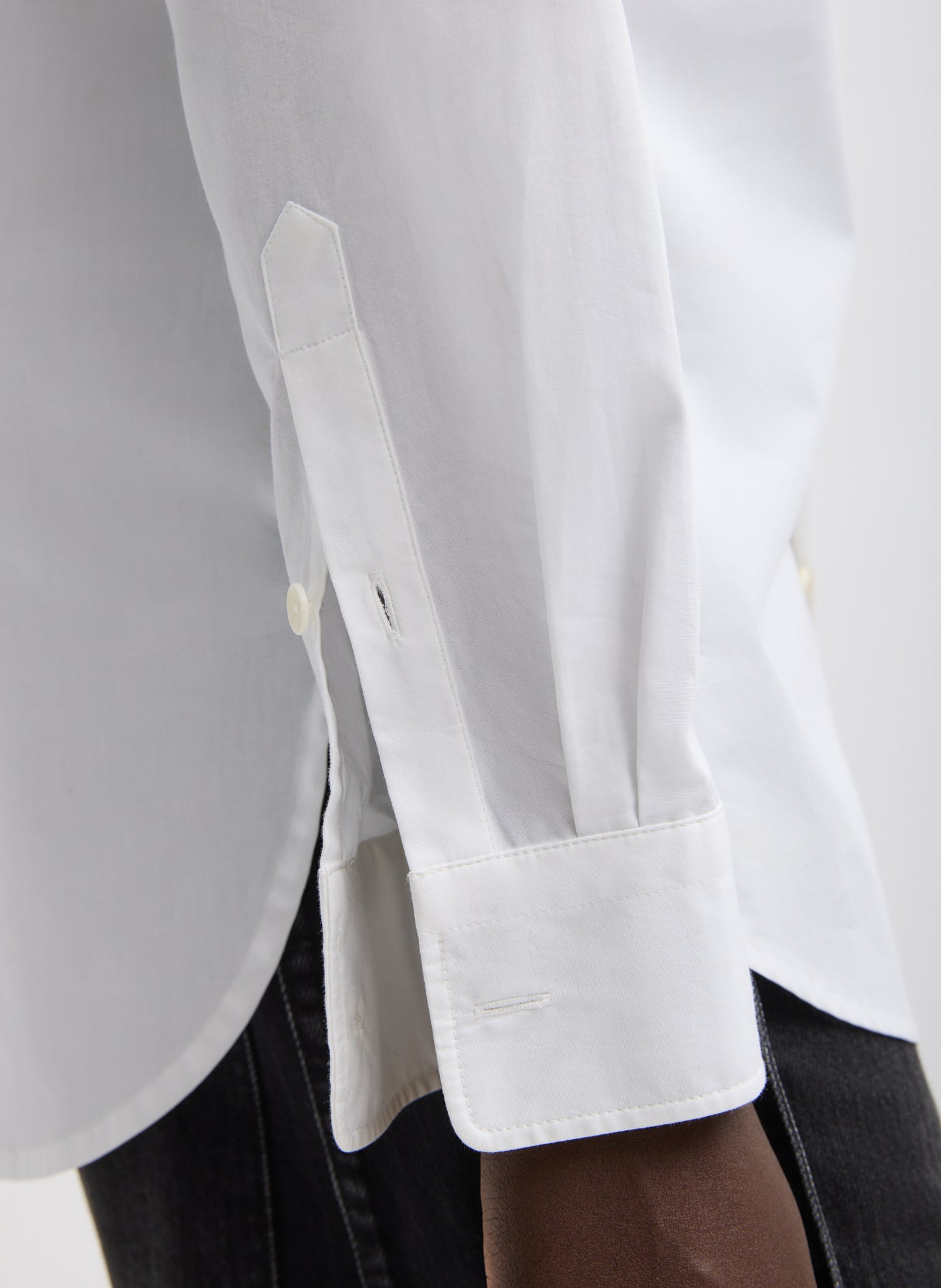 White Charlie Men's Slim Shirt - closeup of button detail at sleeve