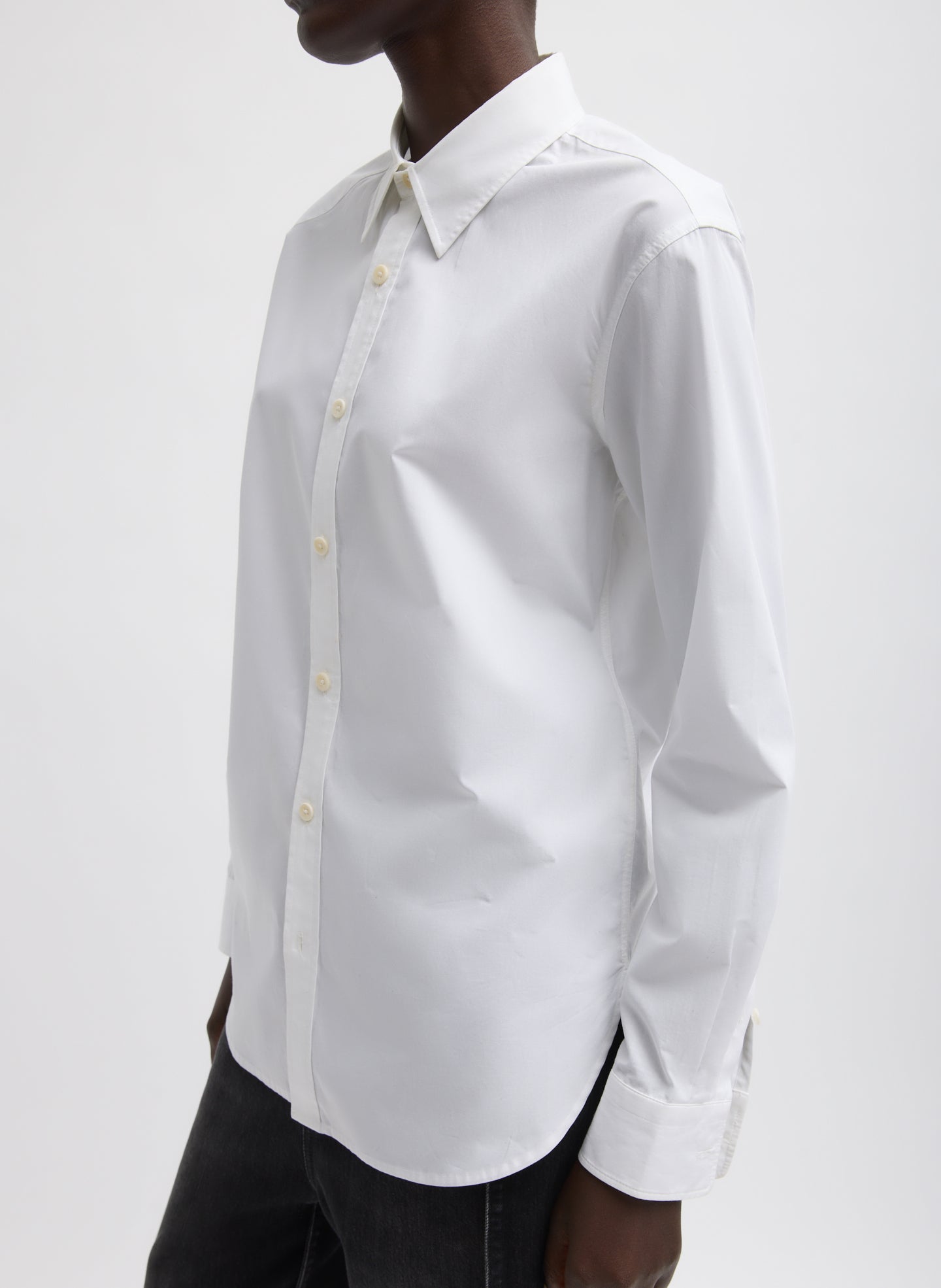 White Charlie Men's Slim Shirt - button down, side view on model