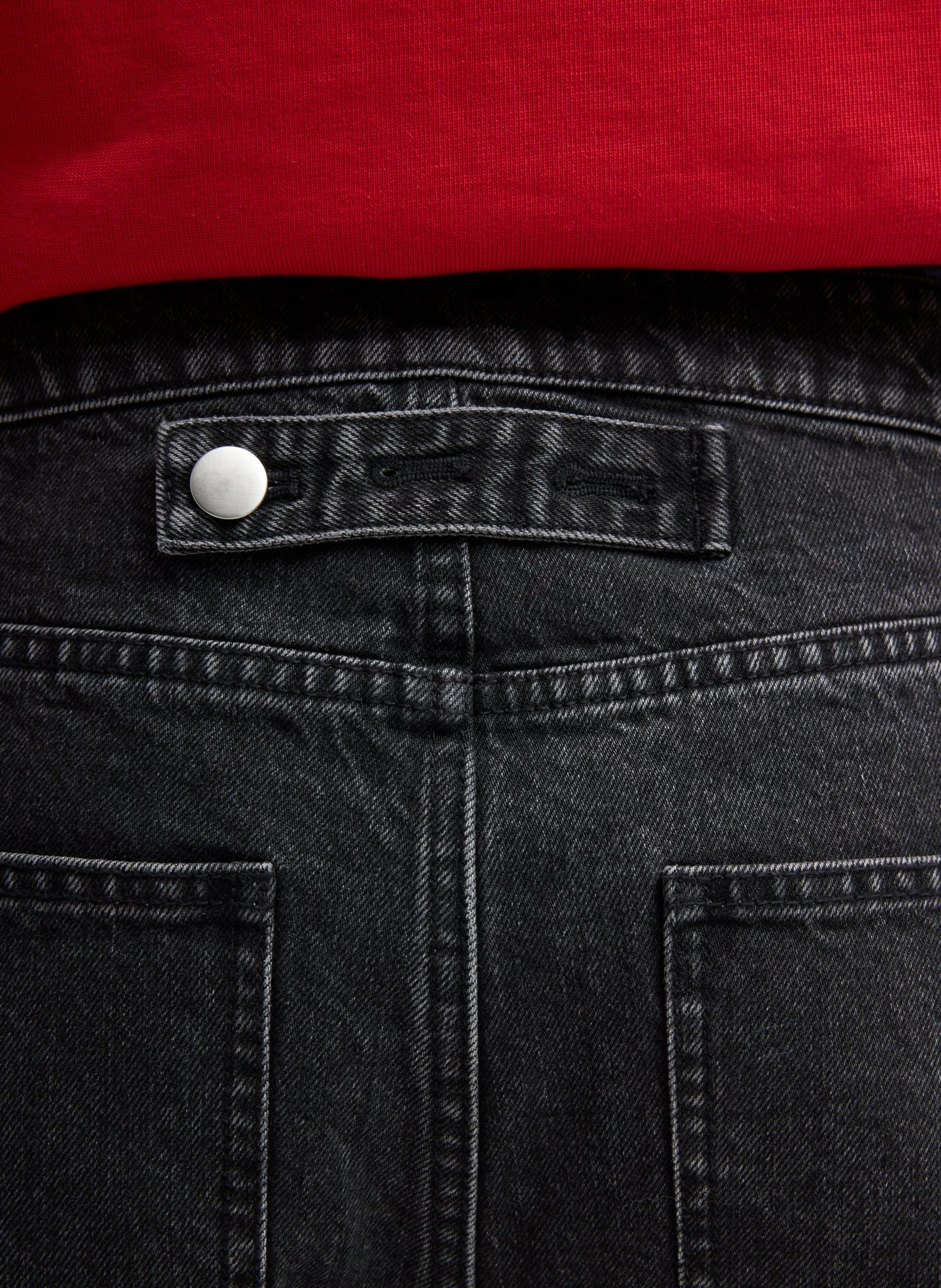 Black Denim Willem Jean - closeup of back belt detail