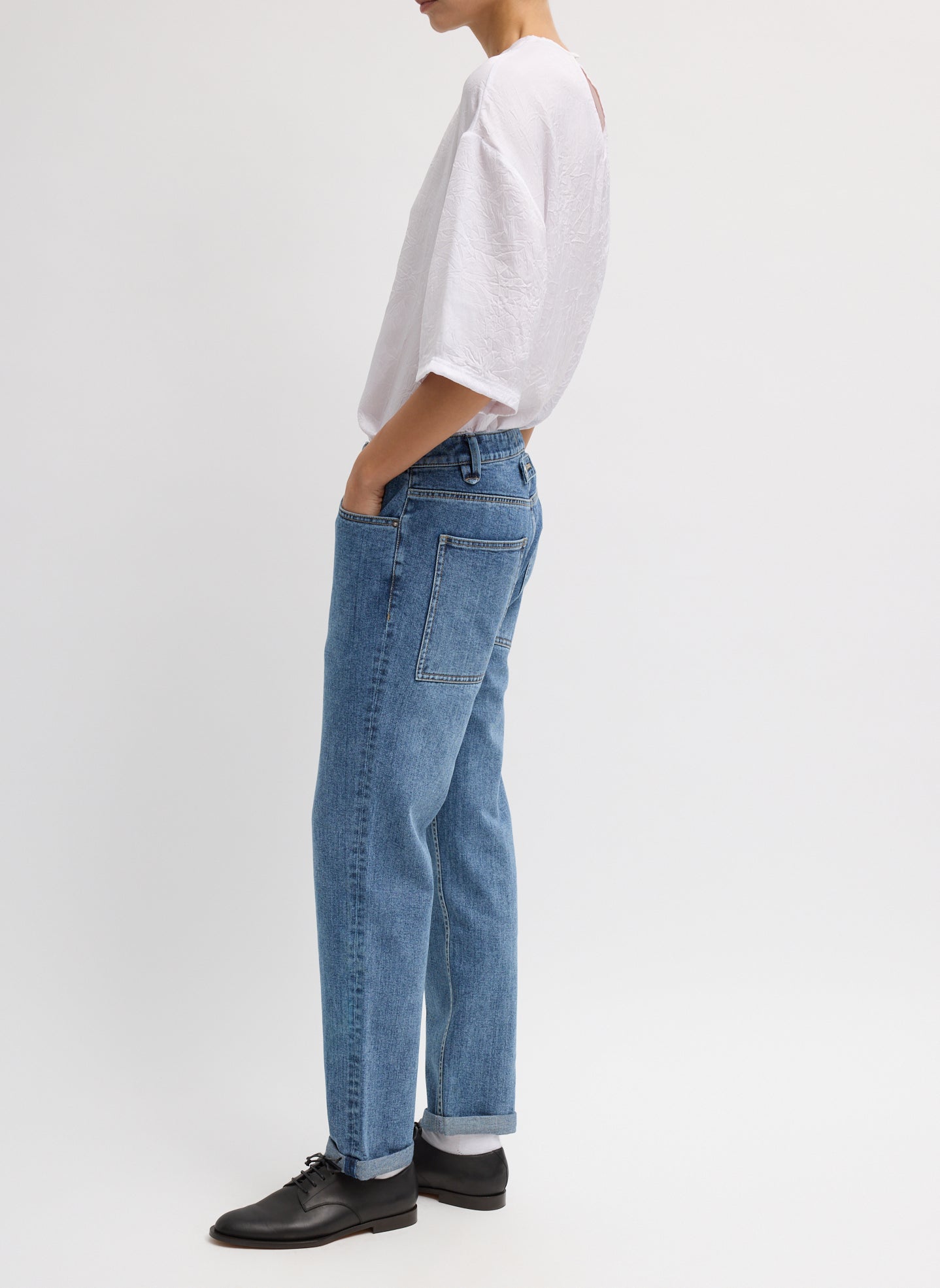 Classic Wash Denim Willem Jean - straight leg, slim fit side view on model
