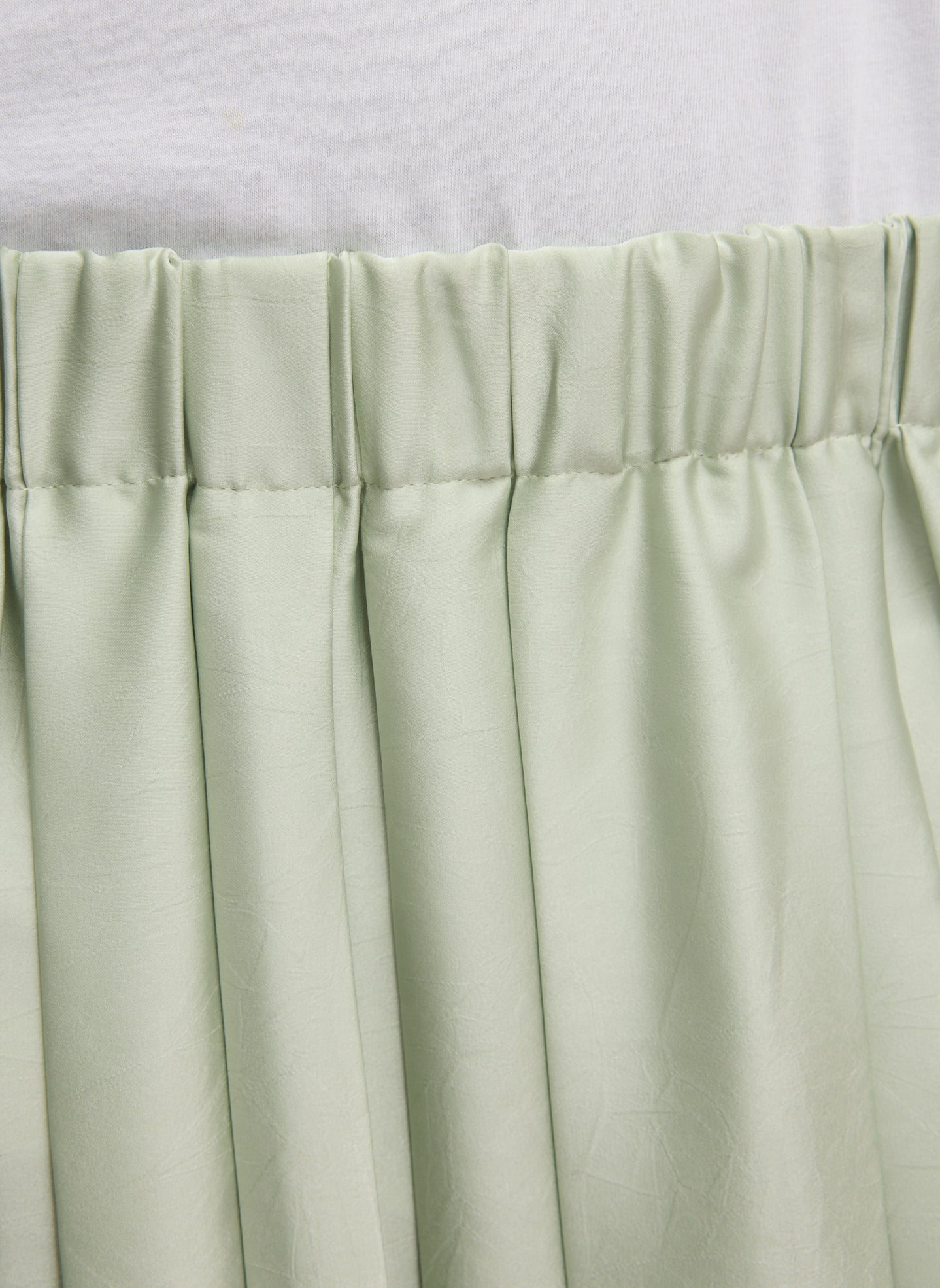 Sage Green Feather Weight Pleated Pull on Skirt - closeup of waistband