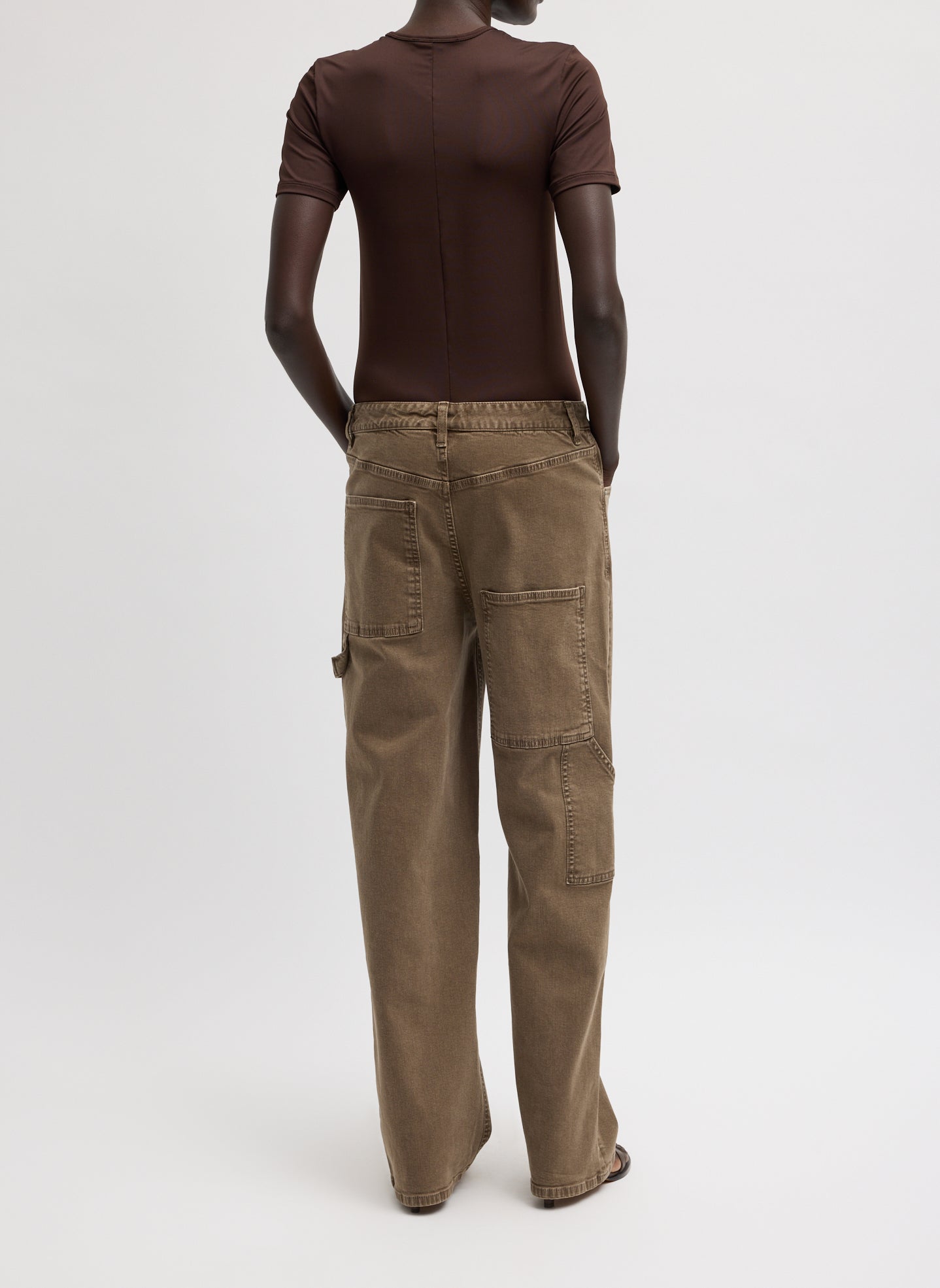 Brown Garment Wash Stretch Twill Slouchy Carpenter Jean - full look, back view on model