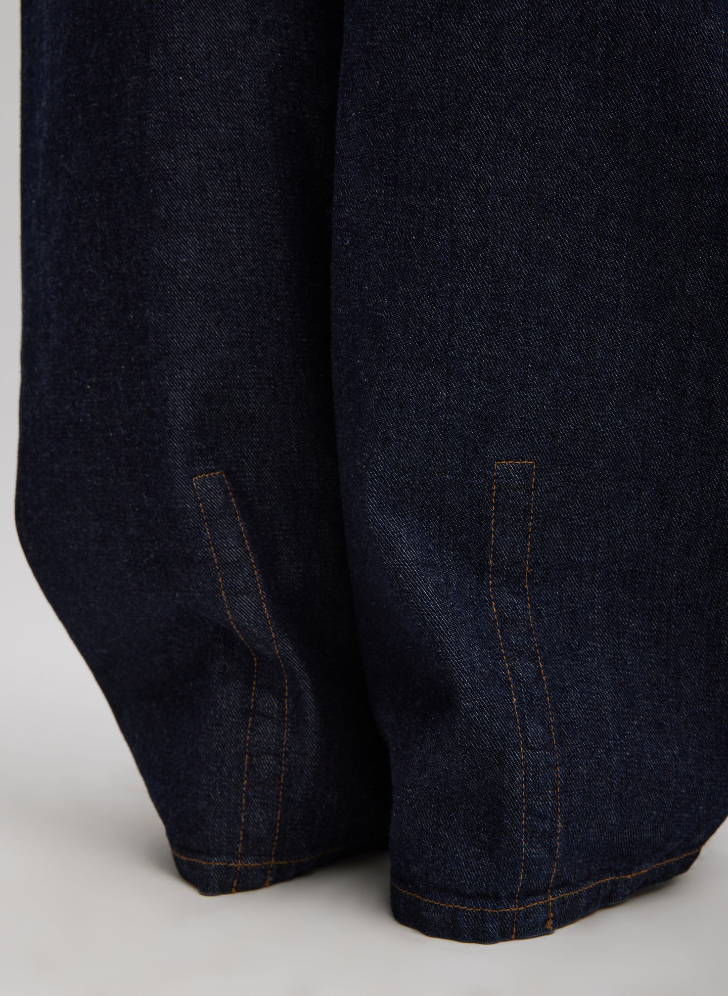 Indigo Denim Dark Wash Sid Jean - closeup of hem and hidden snap details