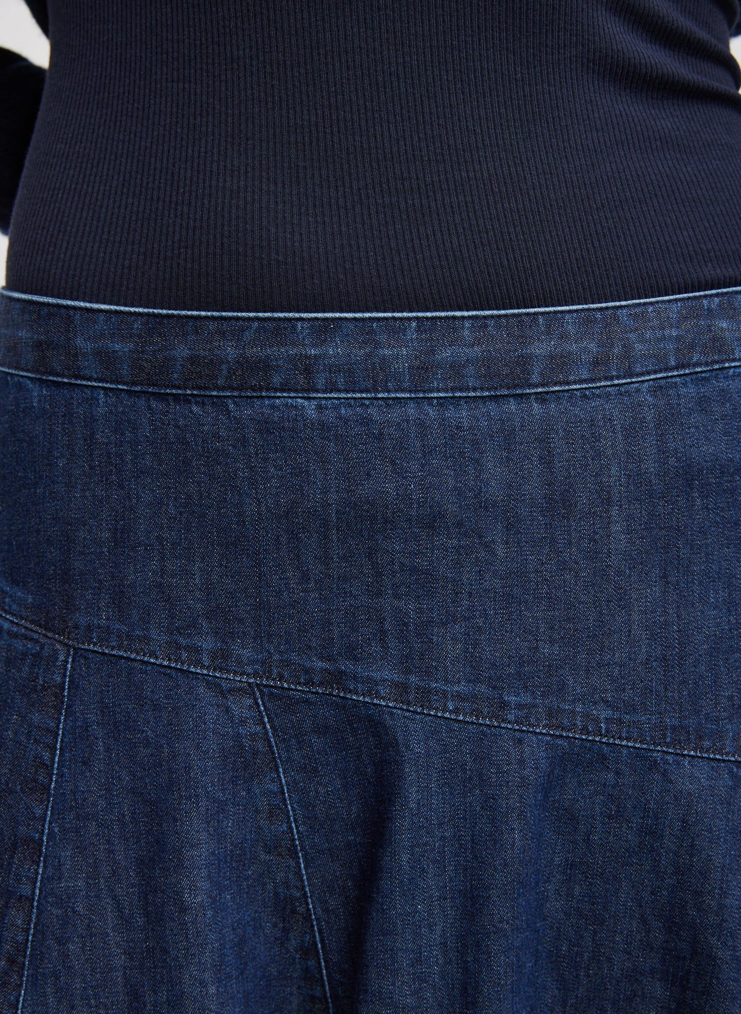Light Weight Indigo Denim Asymmetrical Balloon Skirt - closeup of denim fabric