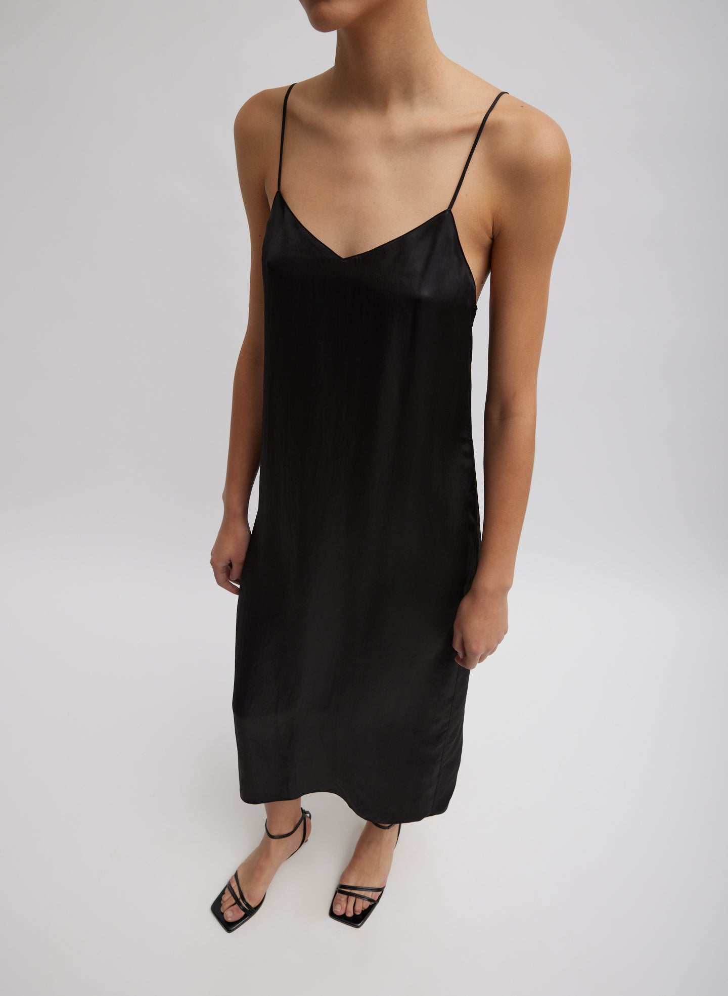Black Slip Dress - front view on model