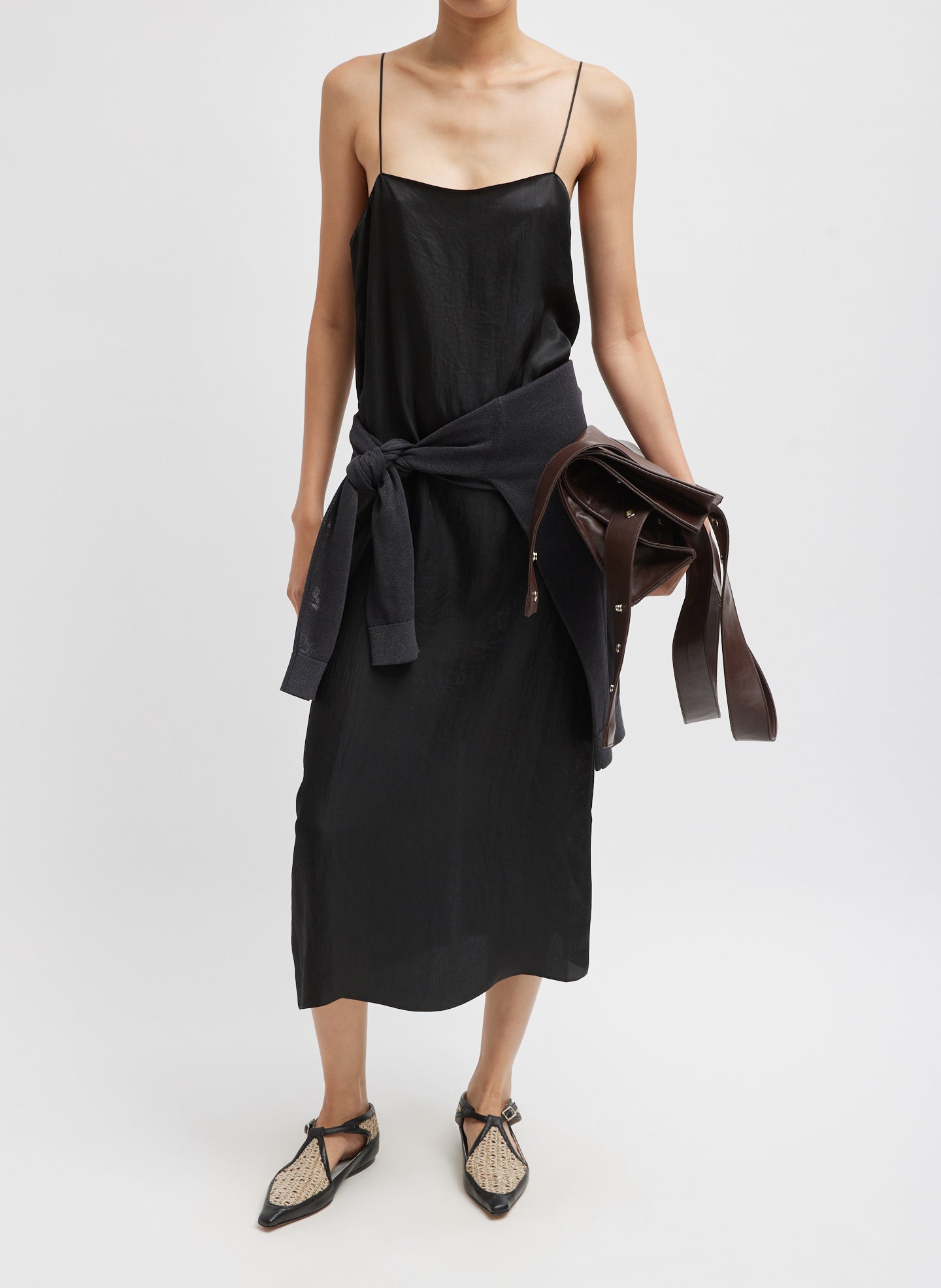 Black Slip Dress - front view on model