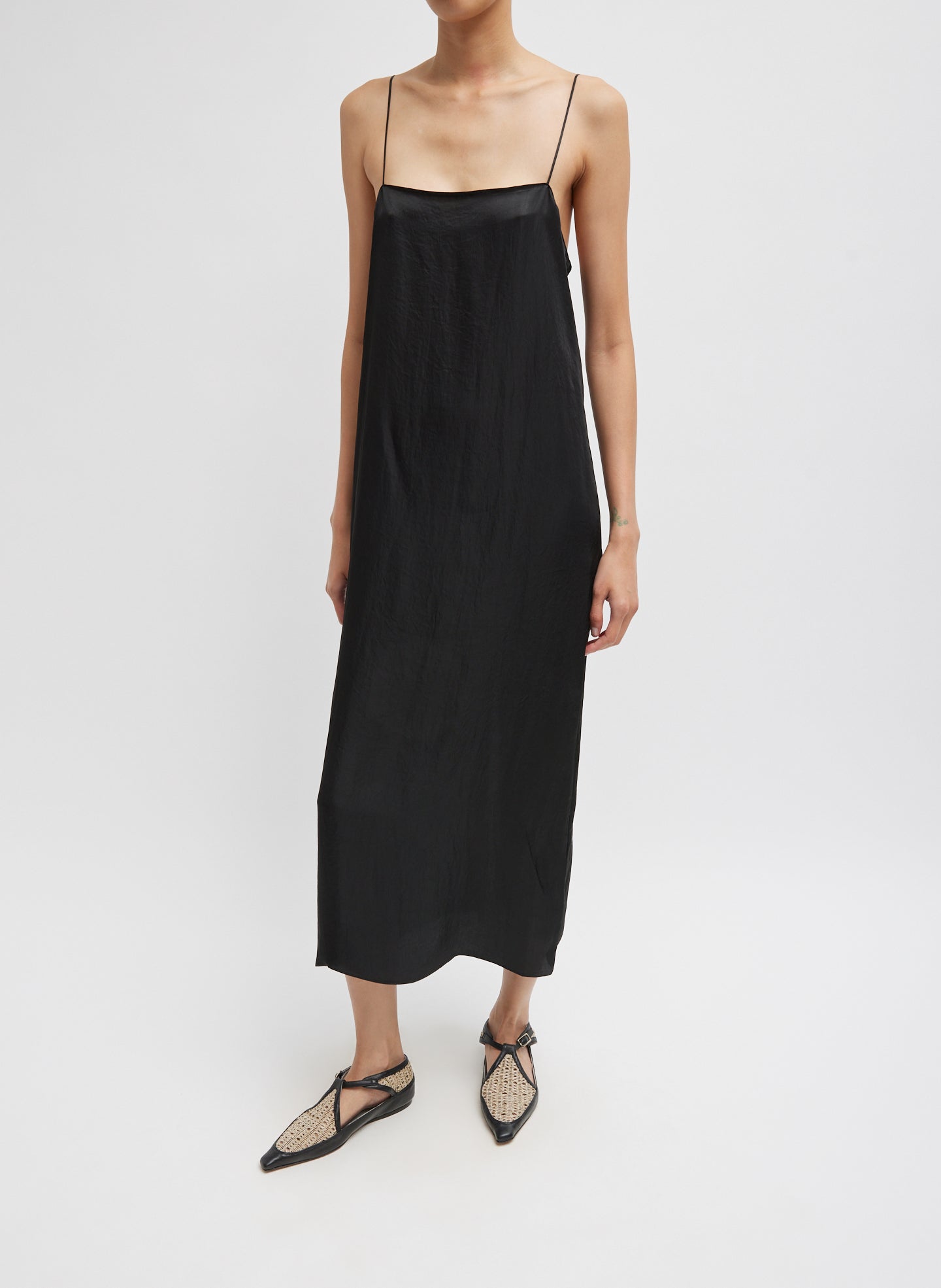 Black Slip Dress - front view on model