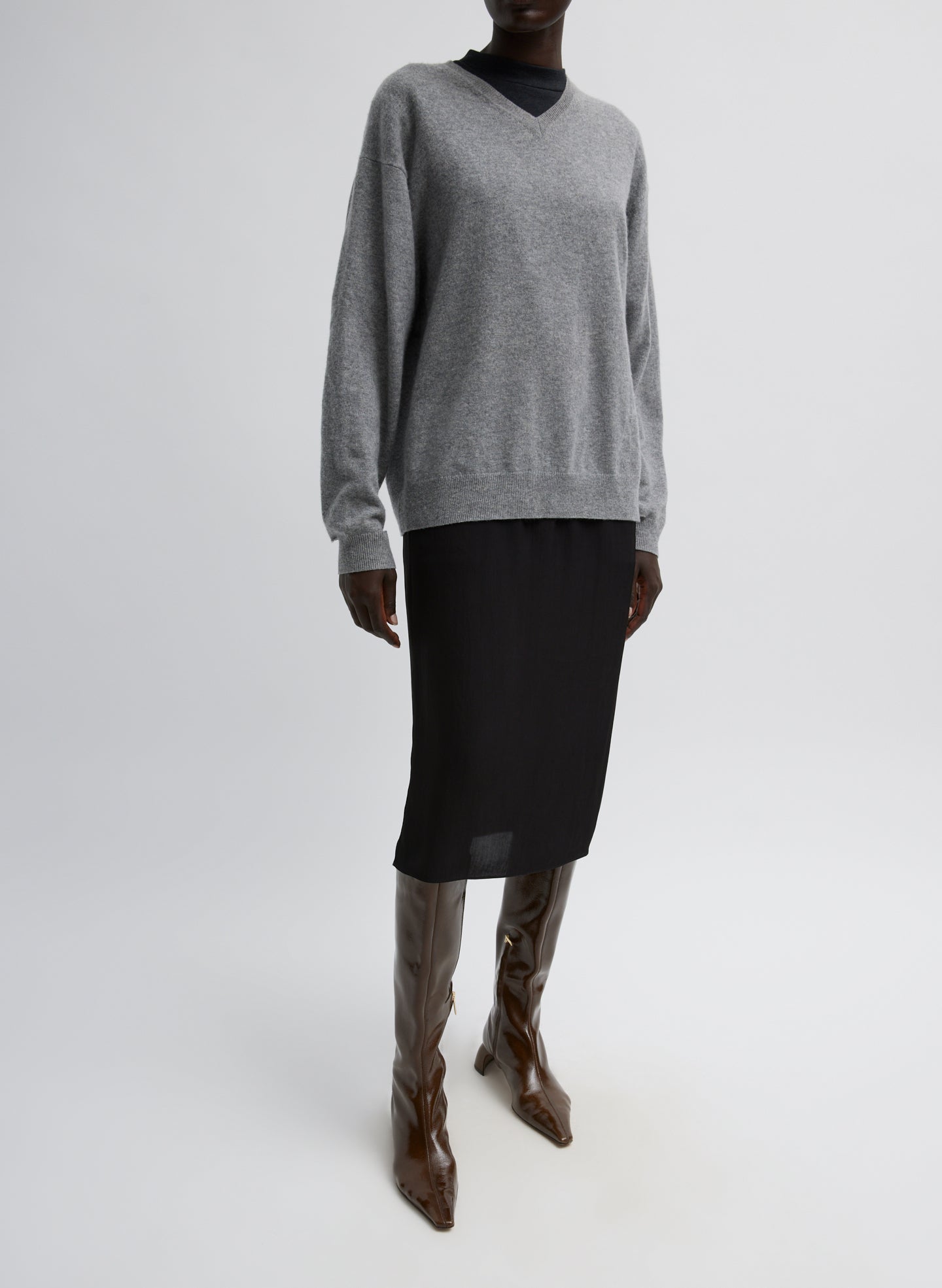 Black Slip Skirt - full look, front view on model