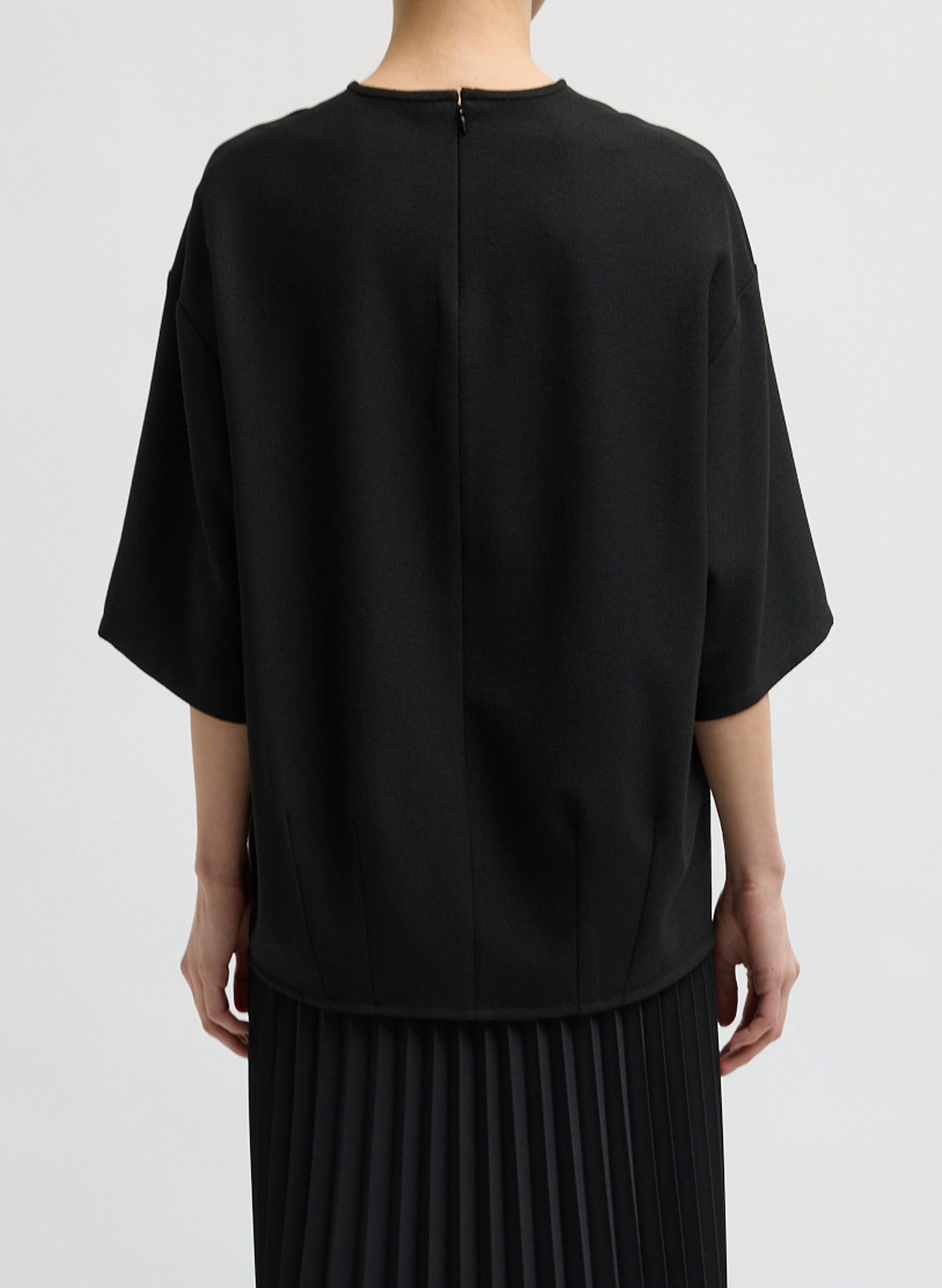Black Mica Crepe Easy T-Shirt - oversized crepe t-shirt, back view on model