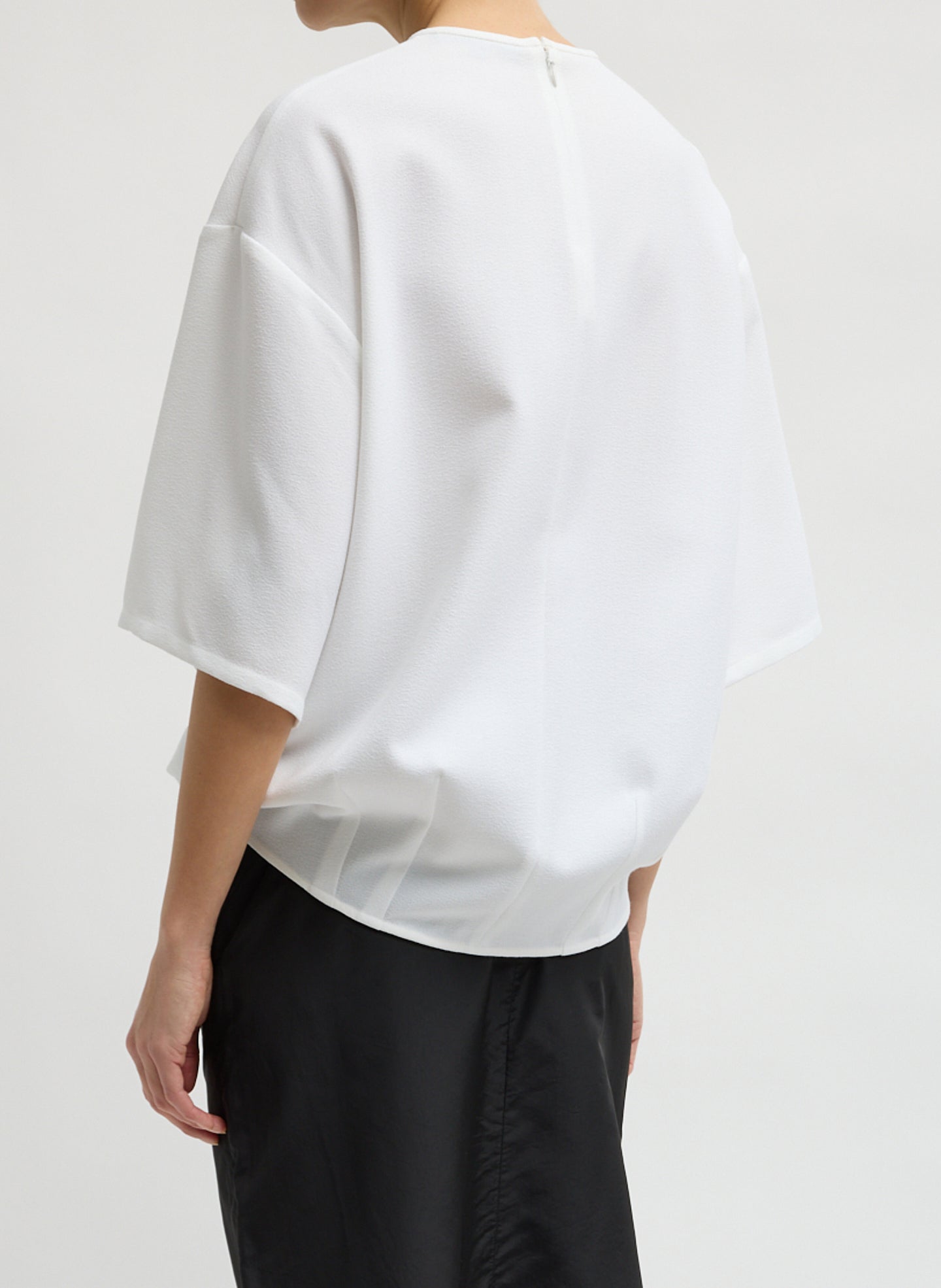 White Mica Crepe Easy T-Shirt - oversized crepe t-shirt, back view on model
