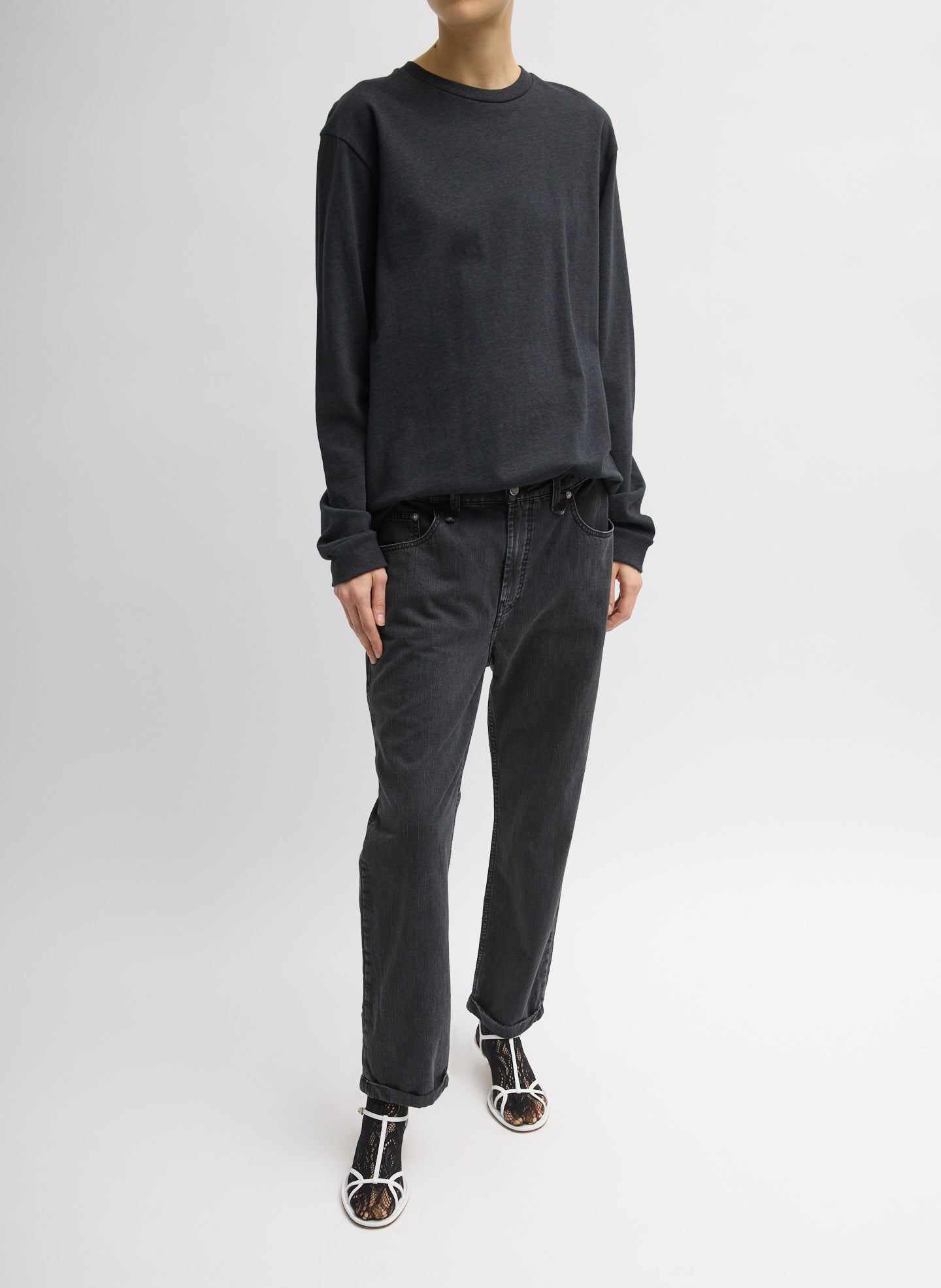 Black Mou Denim Clift Jean - straight leg, front view on model