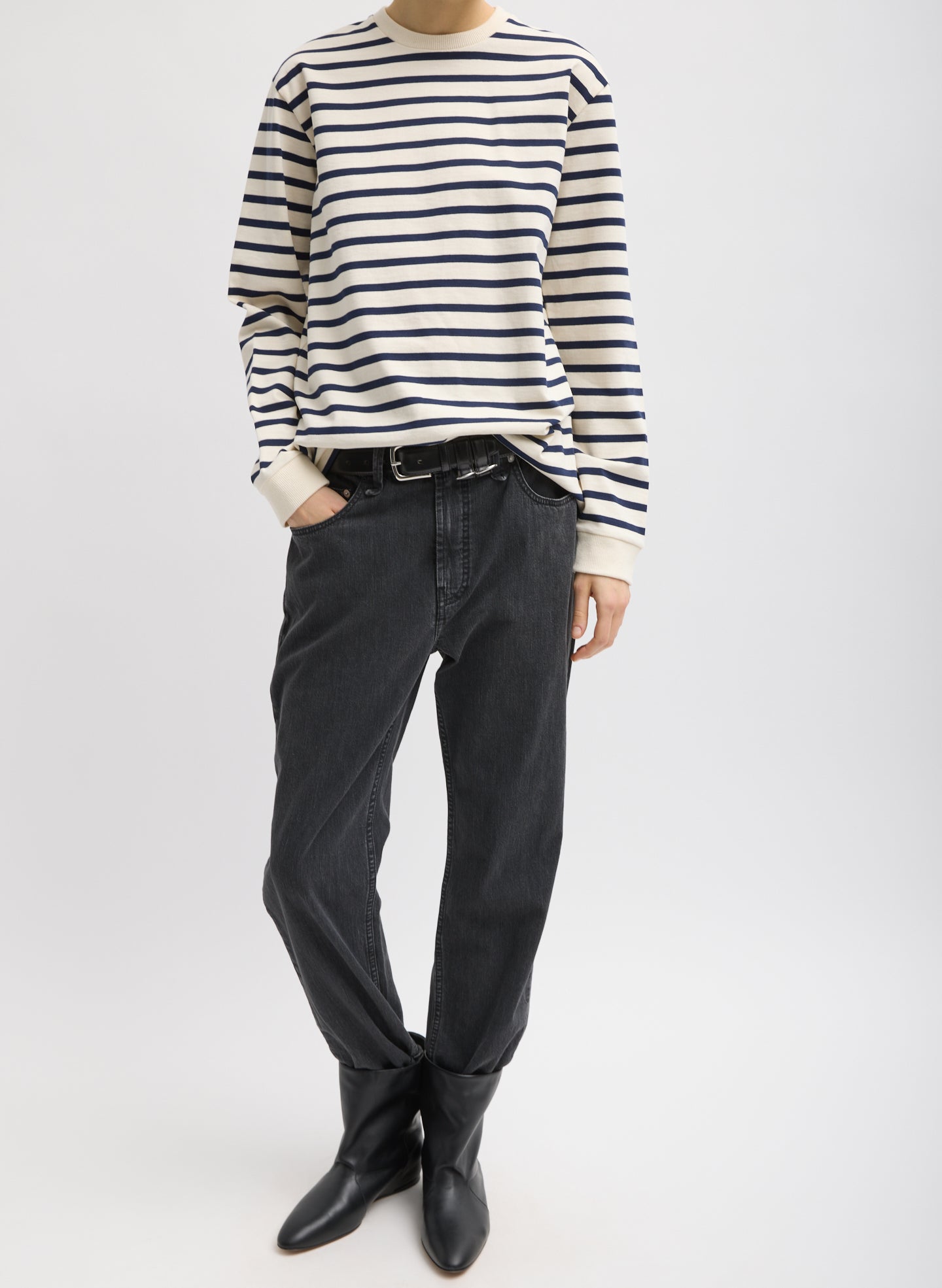 Black Mou Denim Clift Jean - full look, front view on model