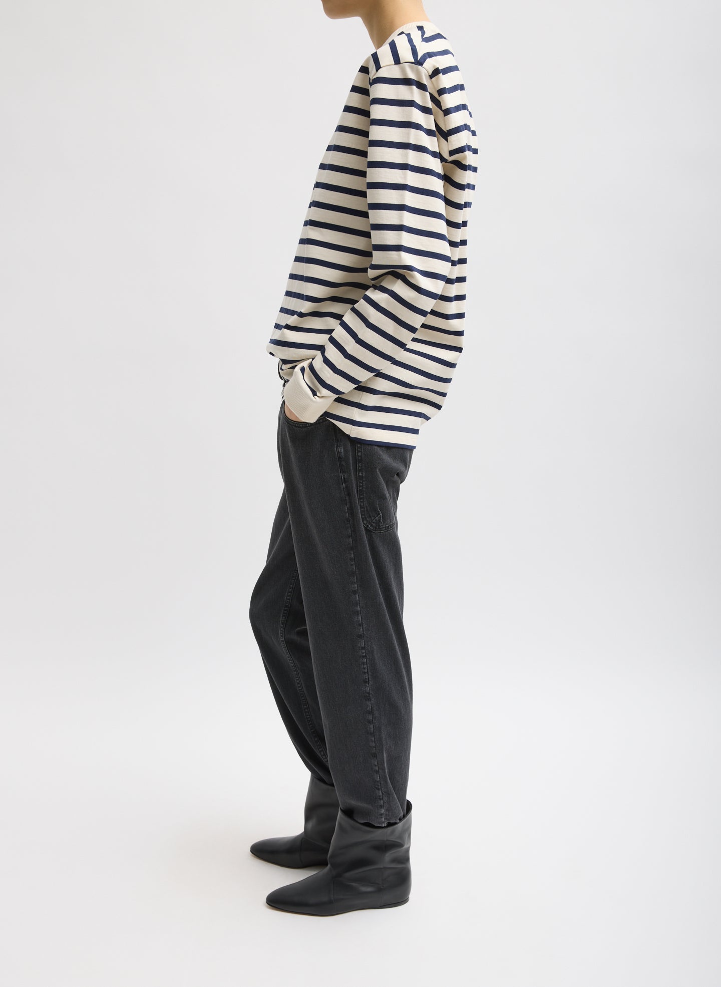 Black Mou Denim Clift Jean - full look, side view on model