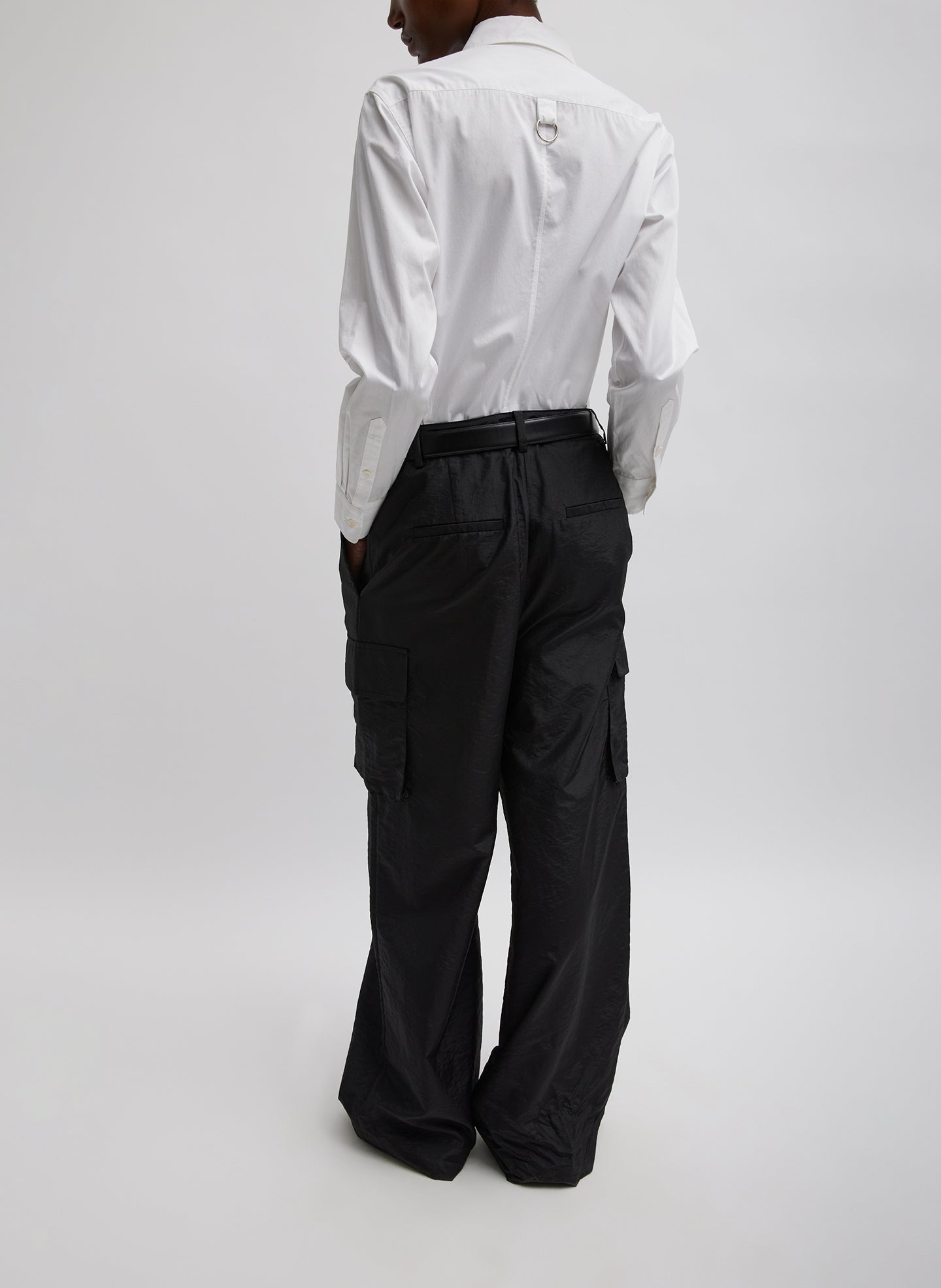 Black Stella Crispy Nylon Pleated Cargo Pant - full look, back view on model