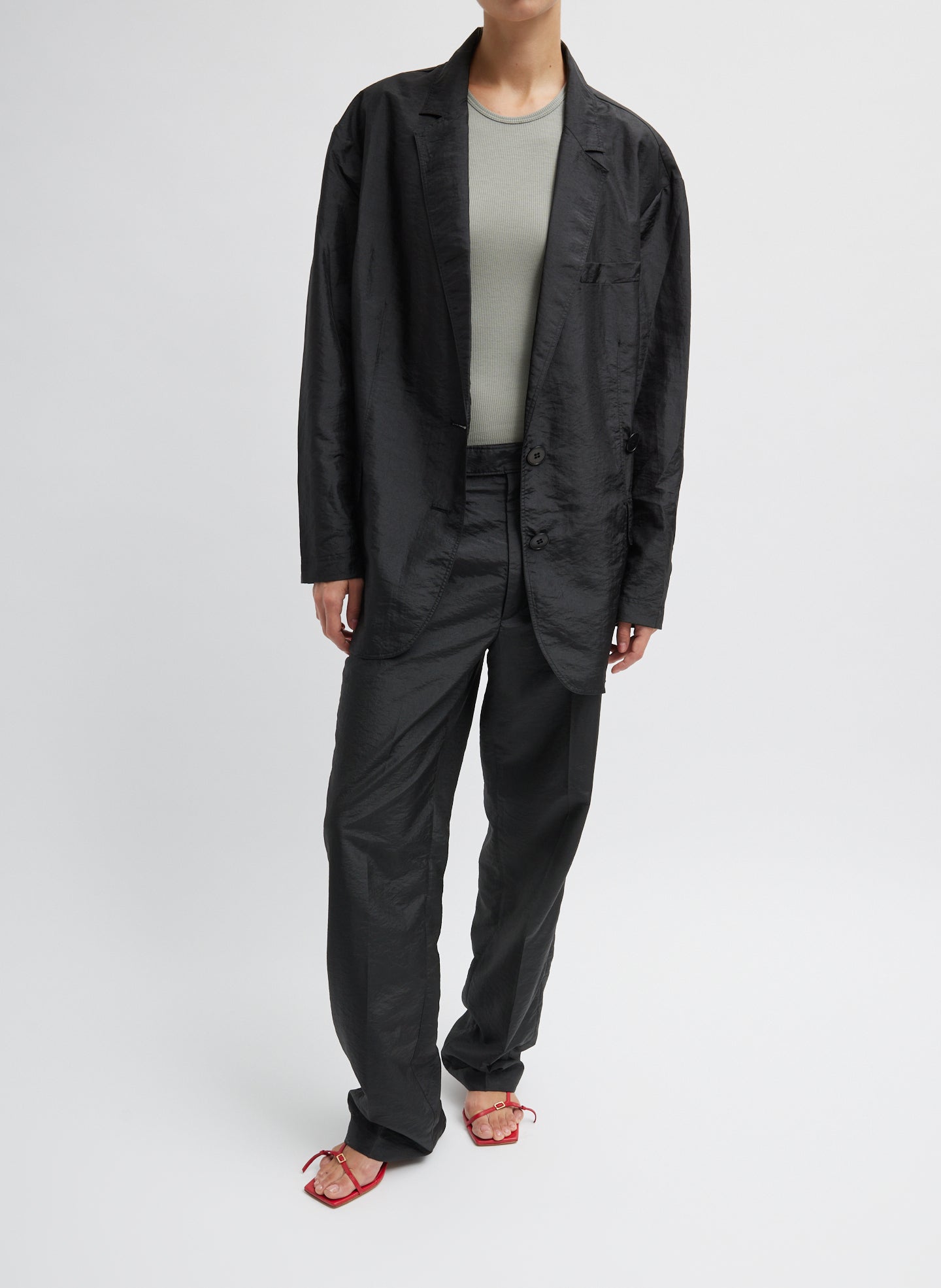 Black Crispy Nylon Rodney Trouser - full look, front view on model