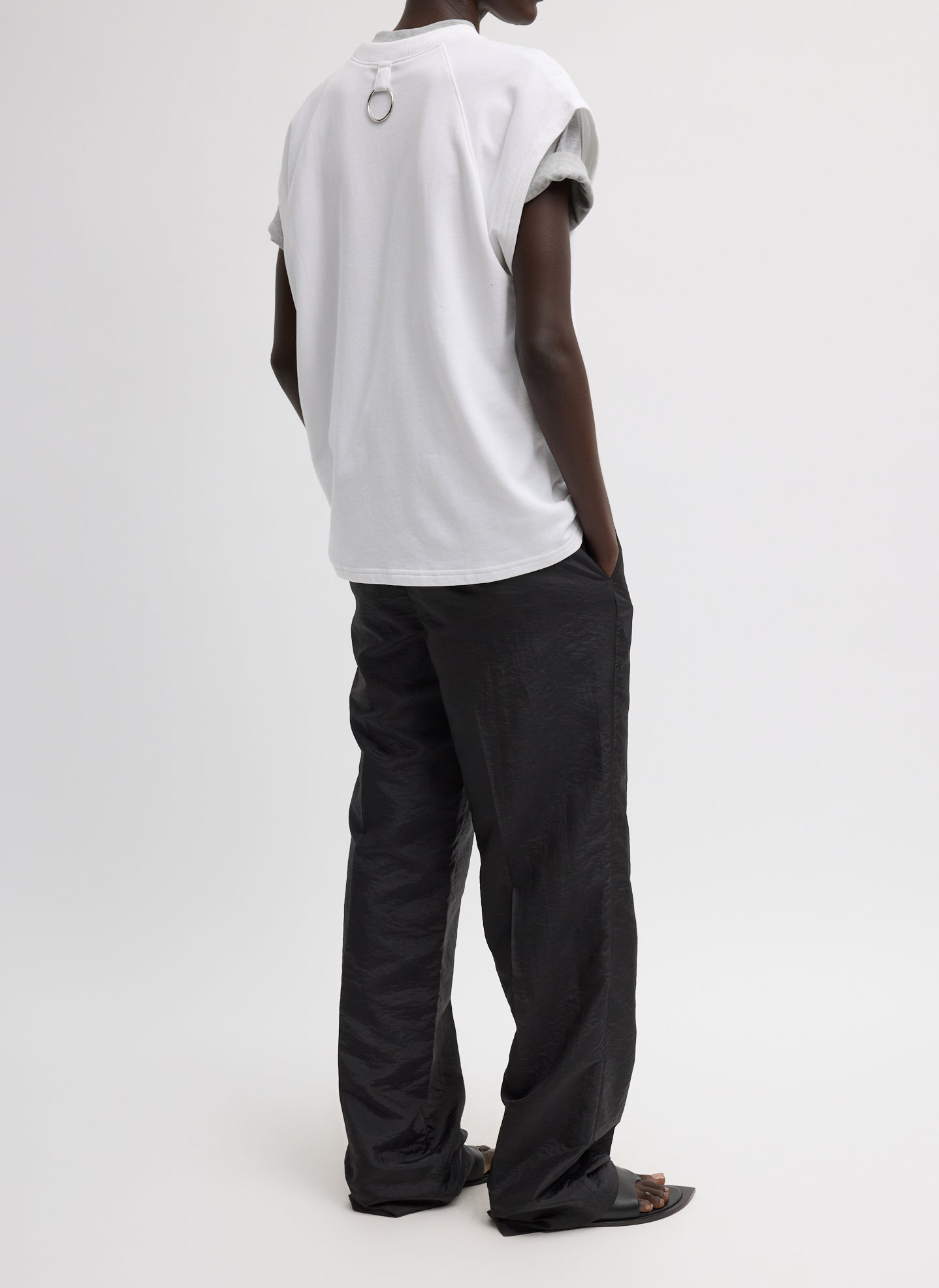 Black Crispy Nylon Rodney Trouser - full look, back view on model