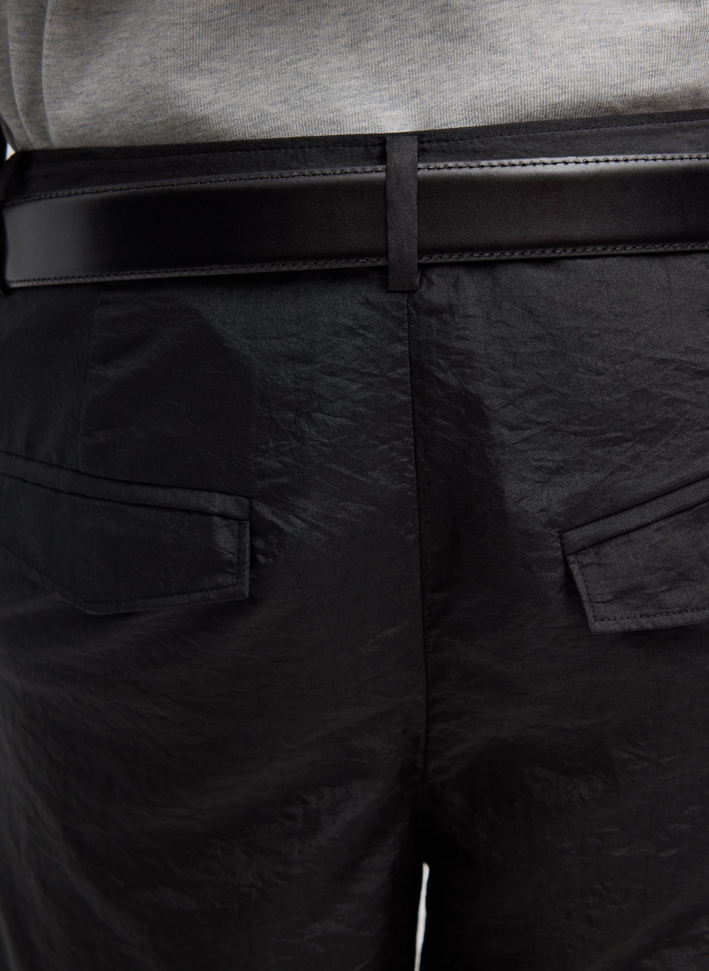 Black Crispy Nylon Rodney Trouser - closeup of back pocket details