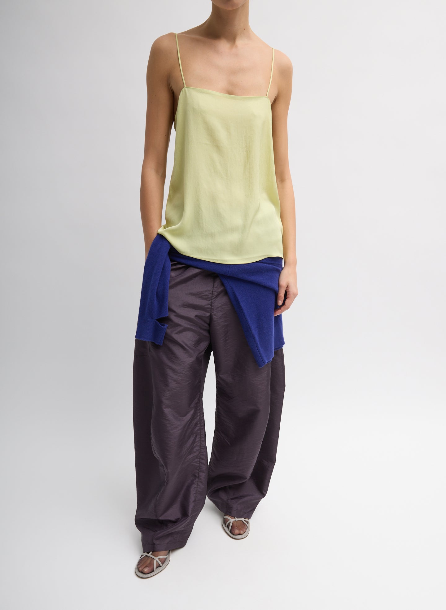 Eggplant Crispy Nylon Winslow Pant - full look, front view on model