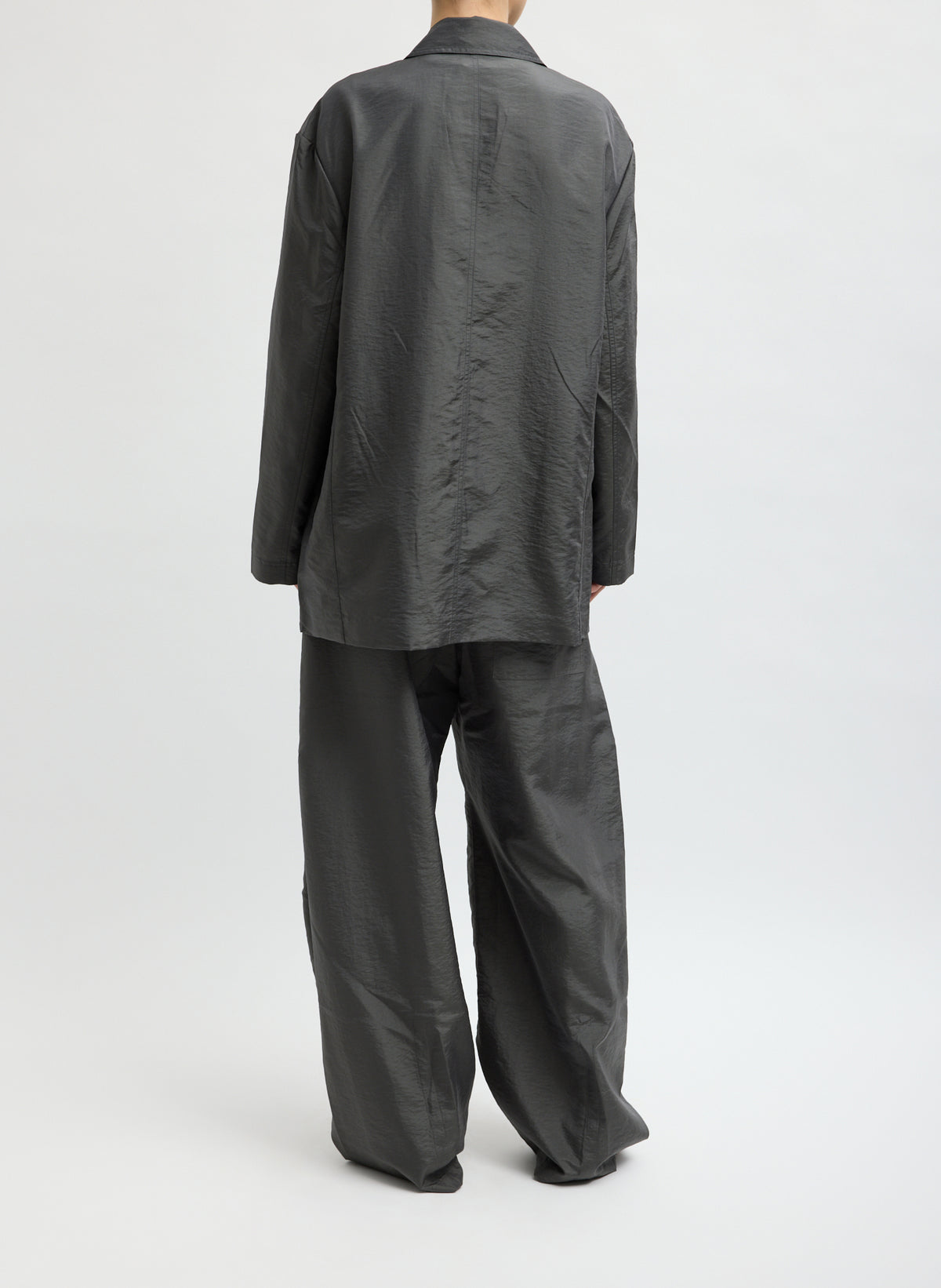 Metal Crispy Nylon Winslow Pant - barrel leg pull on pant, back view on model