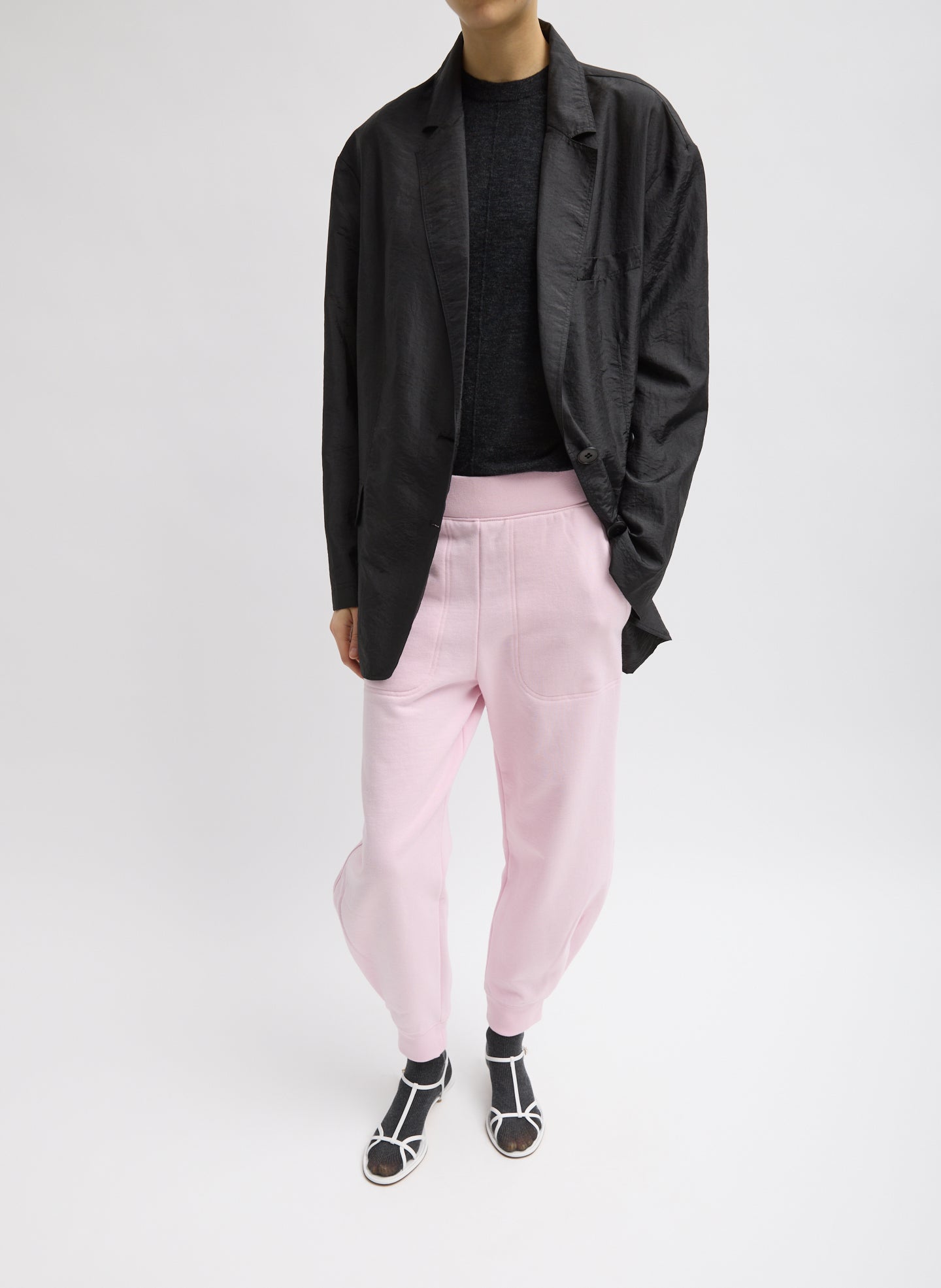 Black Crispy Nylon Liam Blazer - full look, front view on model