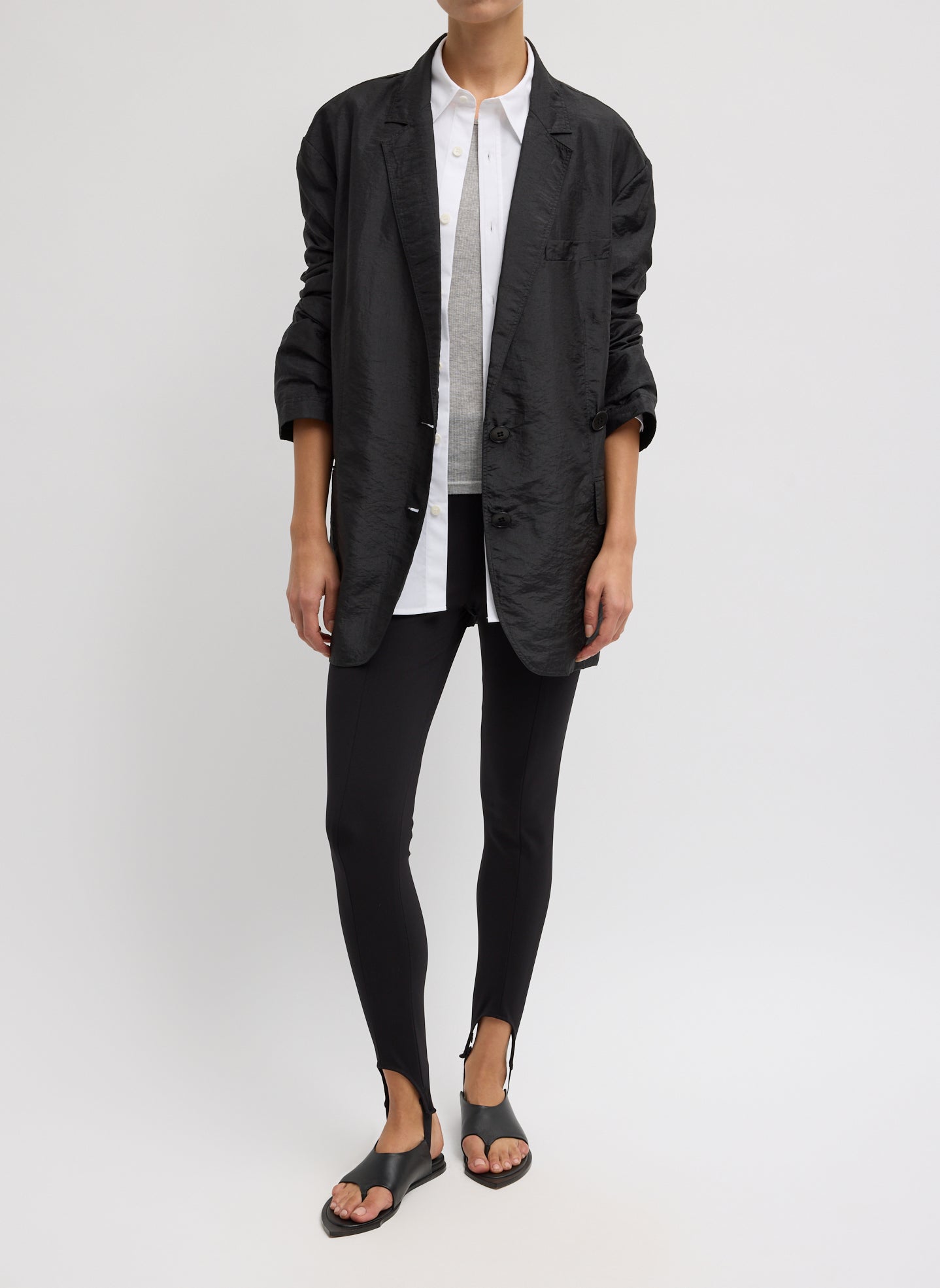 Black Crispy Nylon Liam Blazer - full look, front view on model