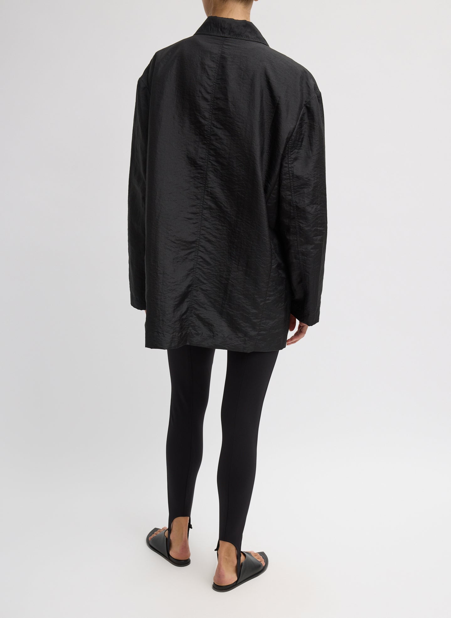 Black Crispy Nylon Liam Blazer - oversized blazer, back view on model