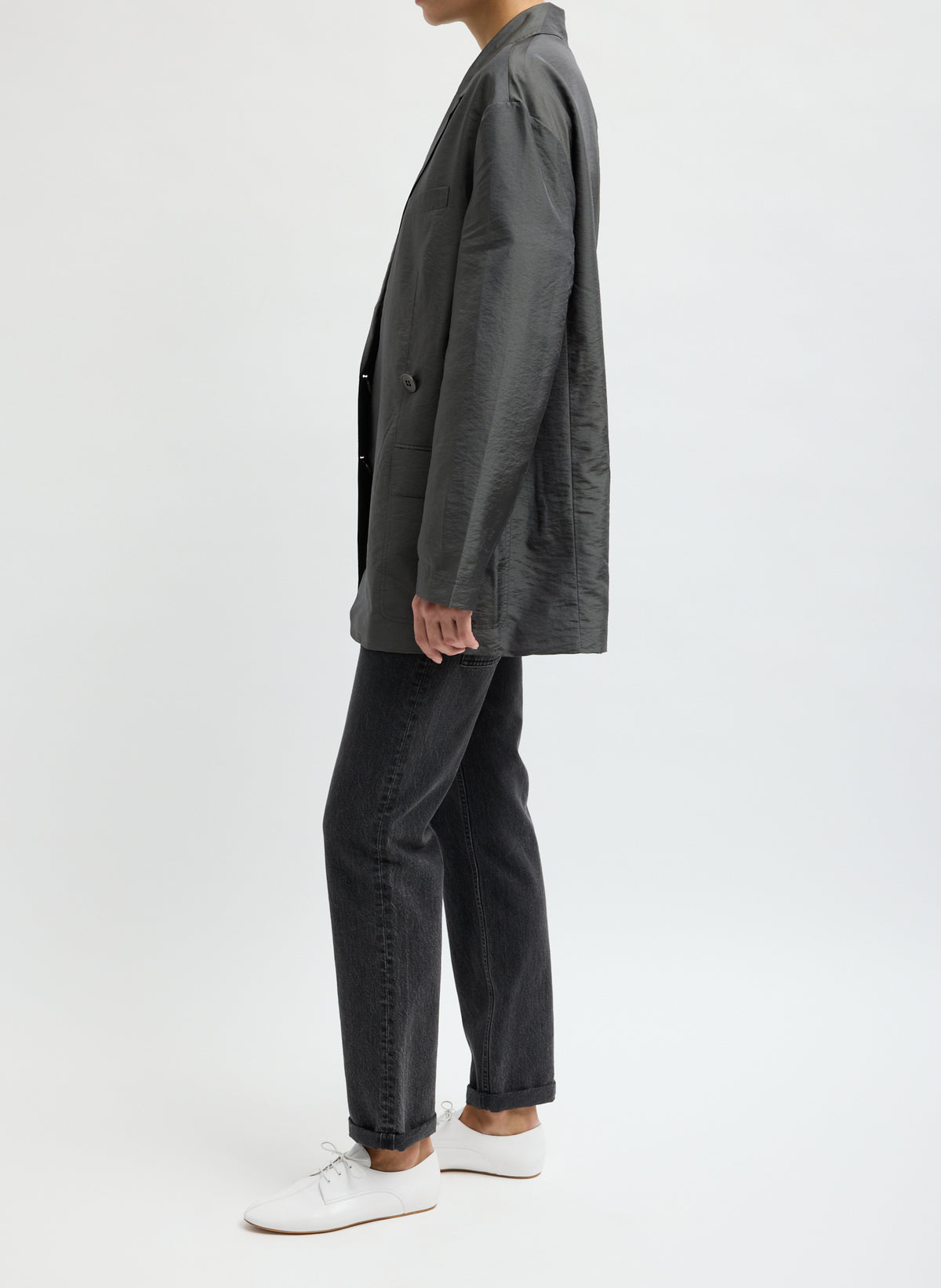 Metal Crispy Nylon Liam Blazer - side view on model