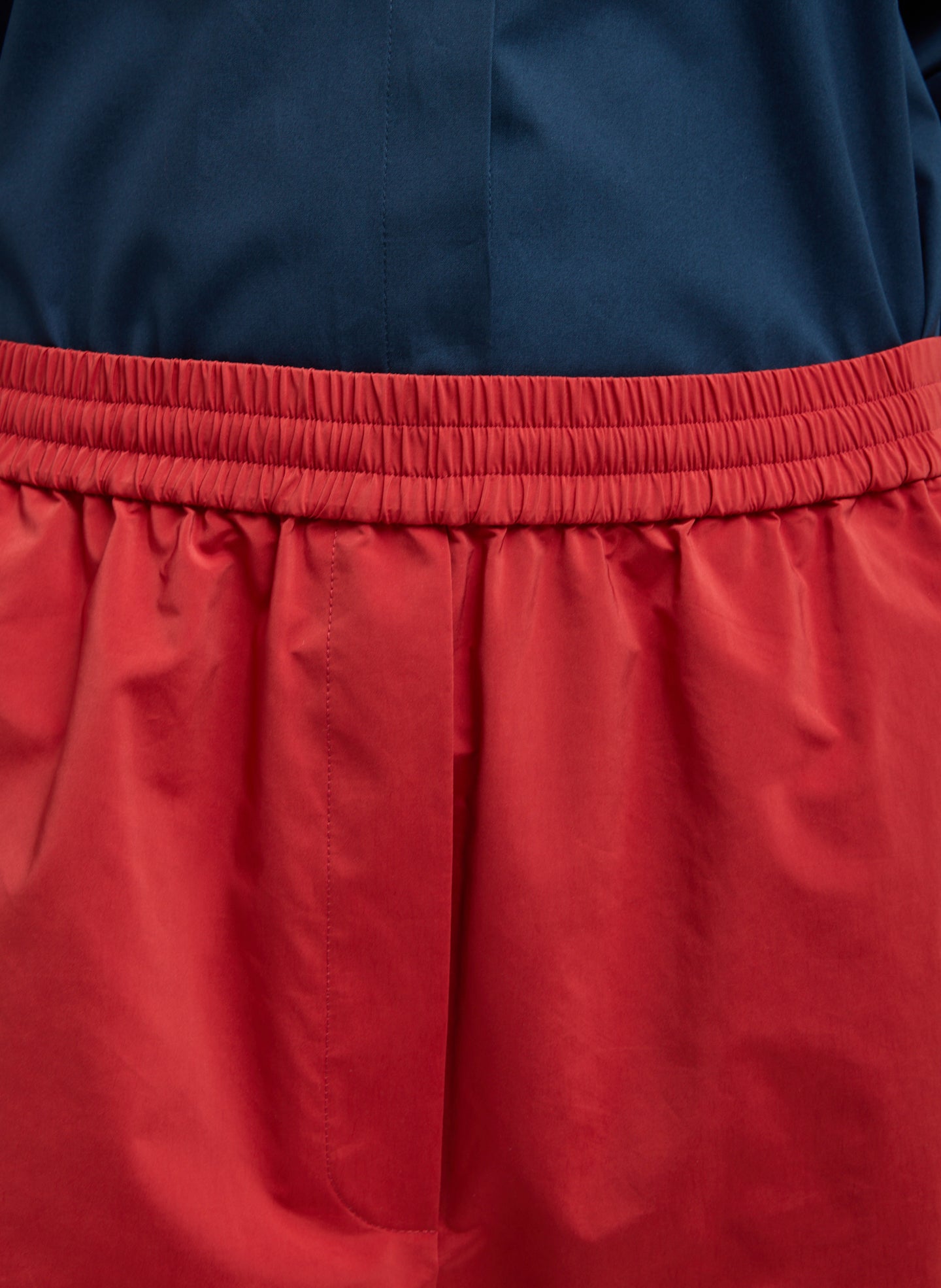 Red Nylon Piped Jogger - closeup of waistband detail