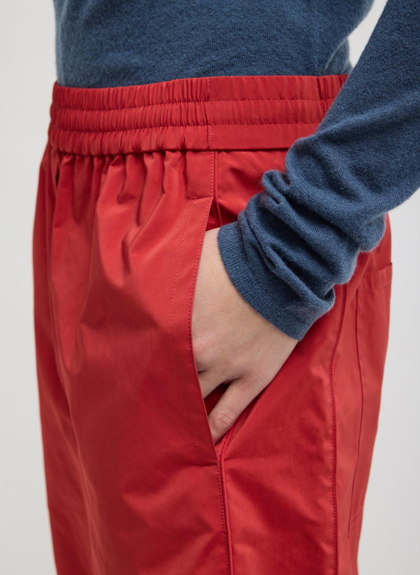 Red Nylon Easy Short - closeup of side pocket detail