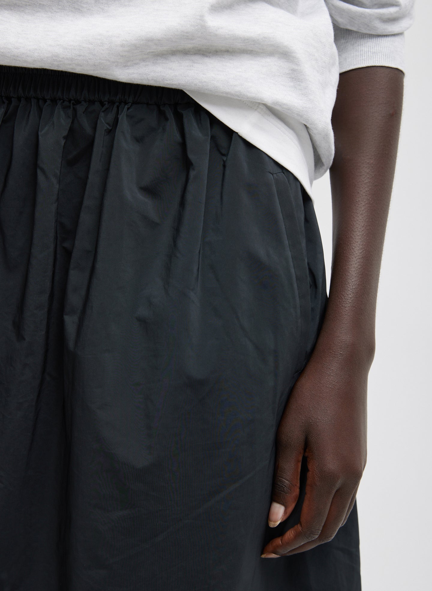 Black Nylon Pull On Full Skirt - fabric closeup