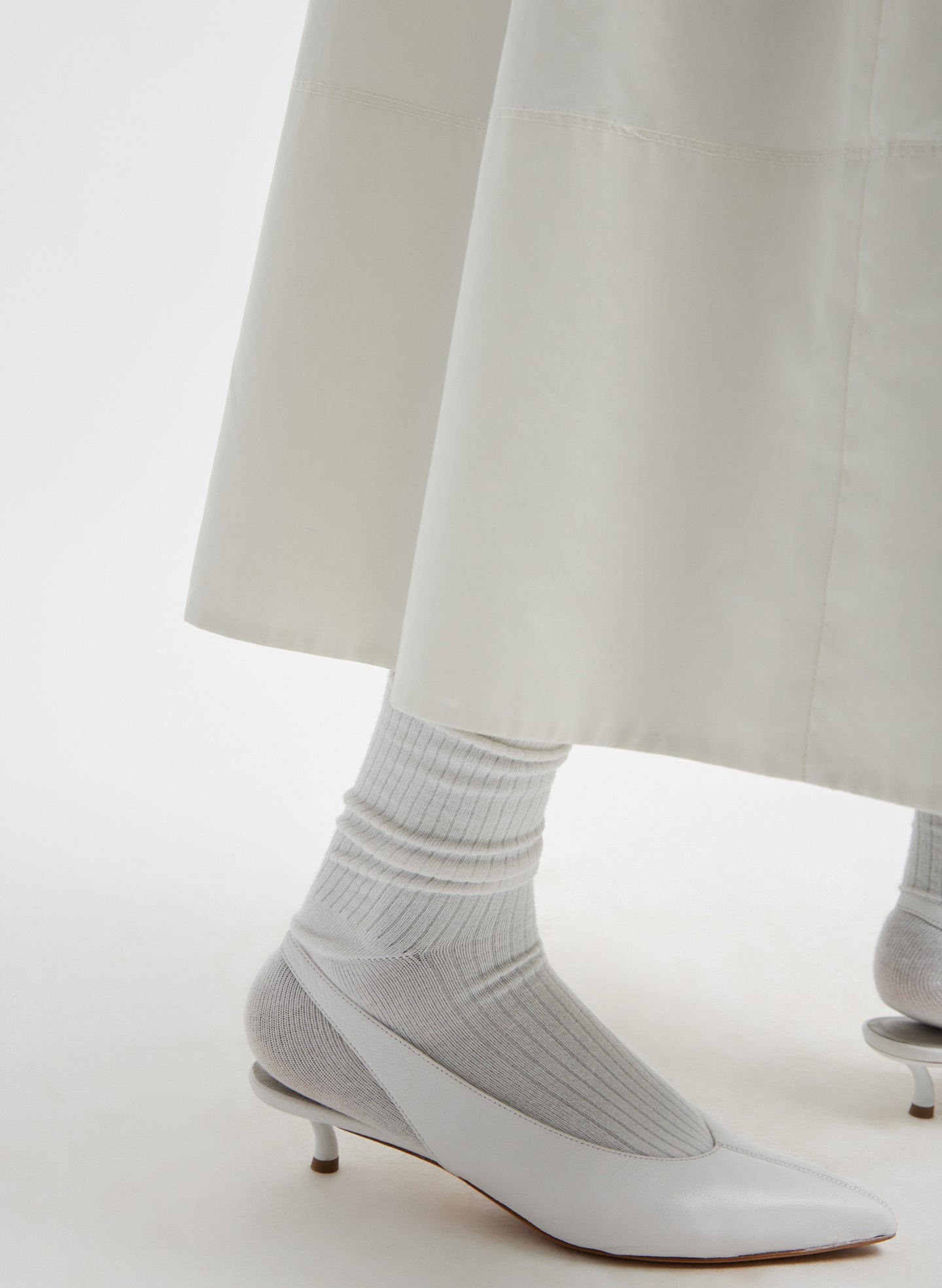 White Nylon Pull On Full Skirt - closeup of hem detail