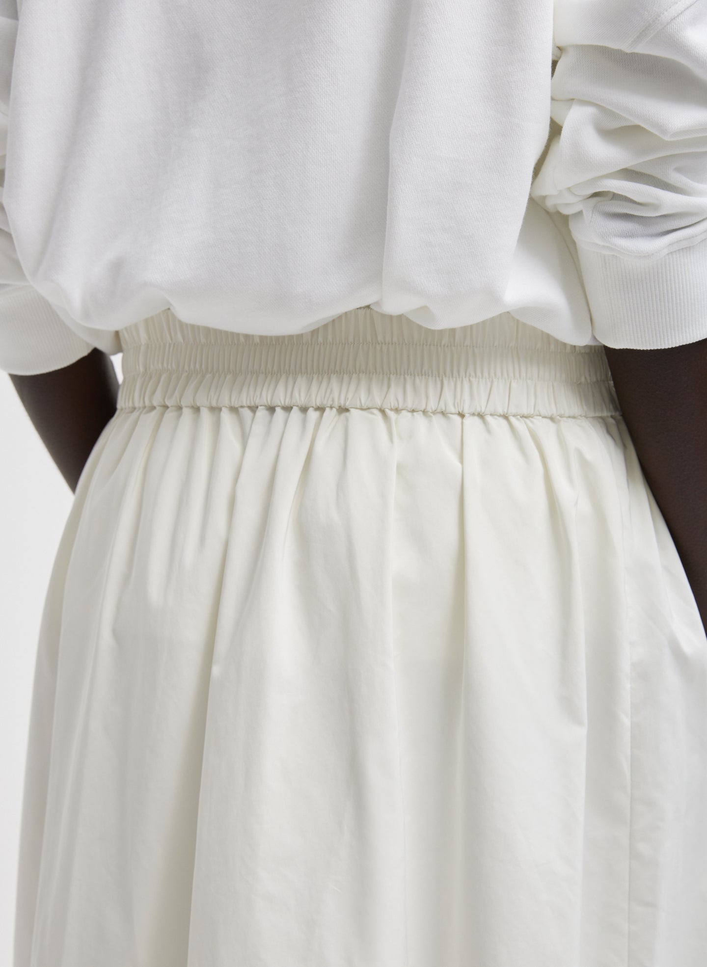 White Nylon Pull On Full Skirt - closeup of waistband