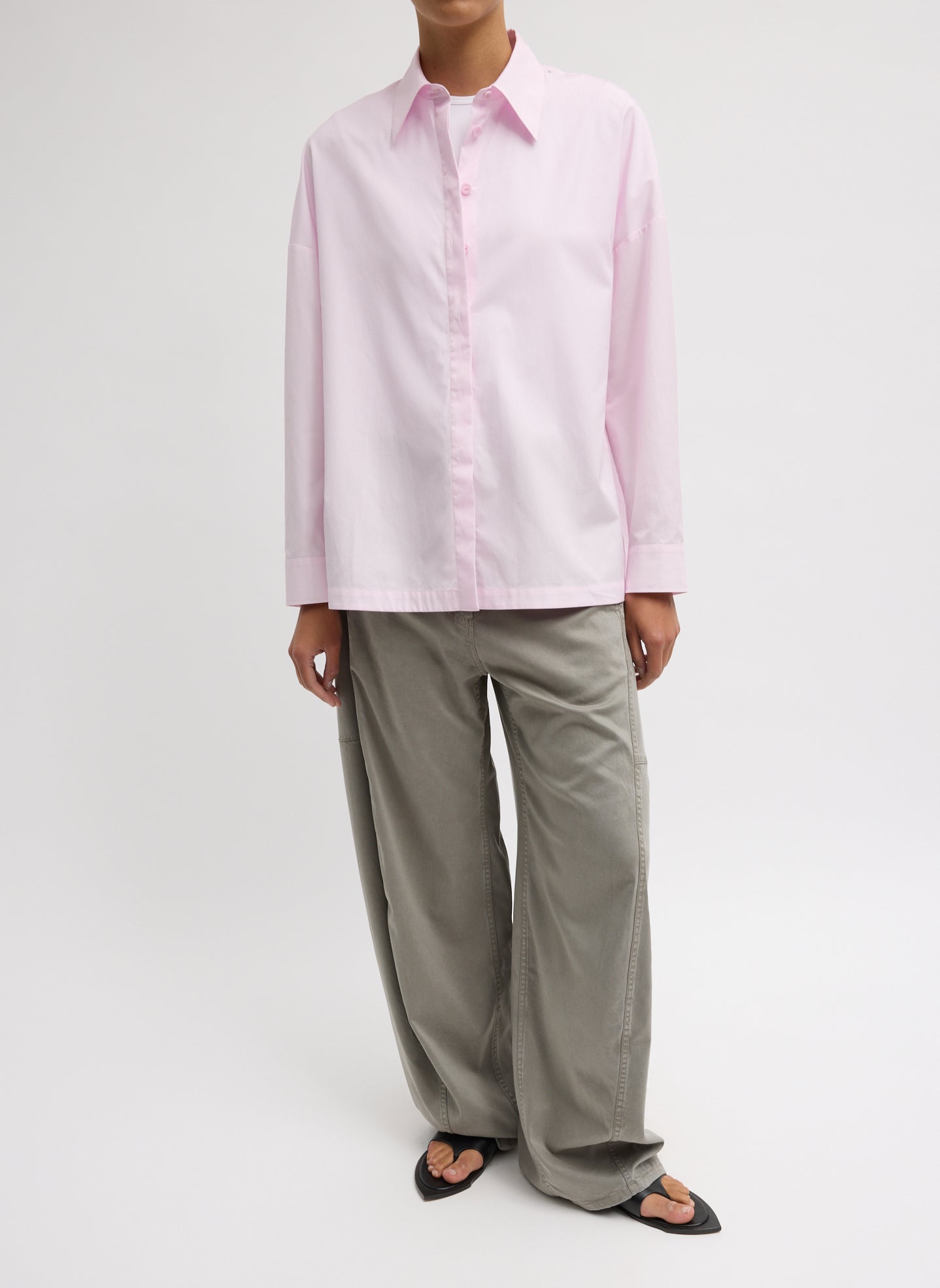 Pink Gabe Oversized Shirt - long sleeve button down, front view on model