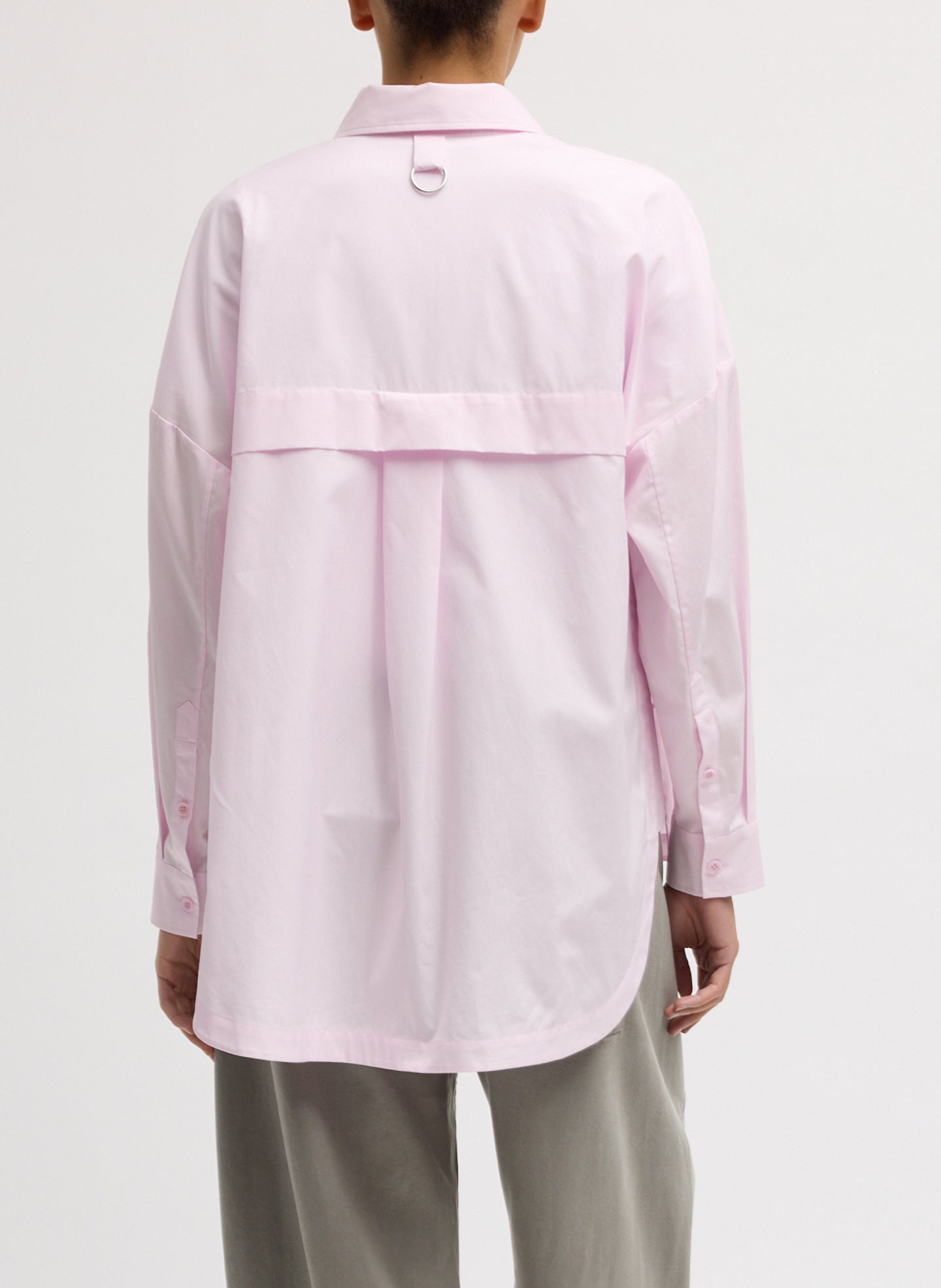 Pink Gabe Oversized Shirt - long sleeve button down, back view on model