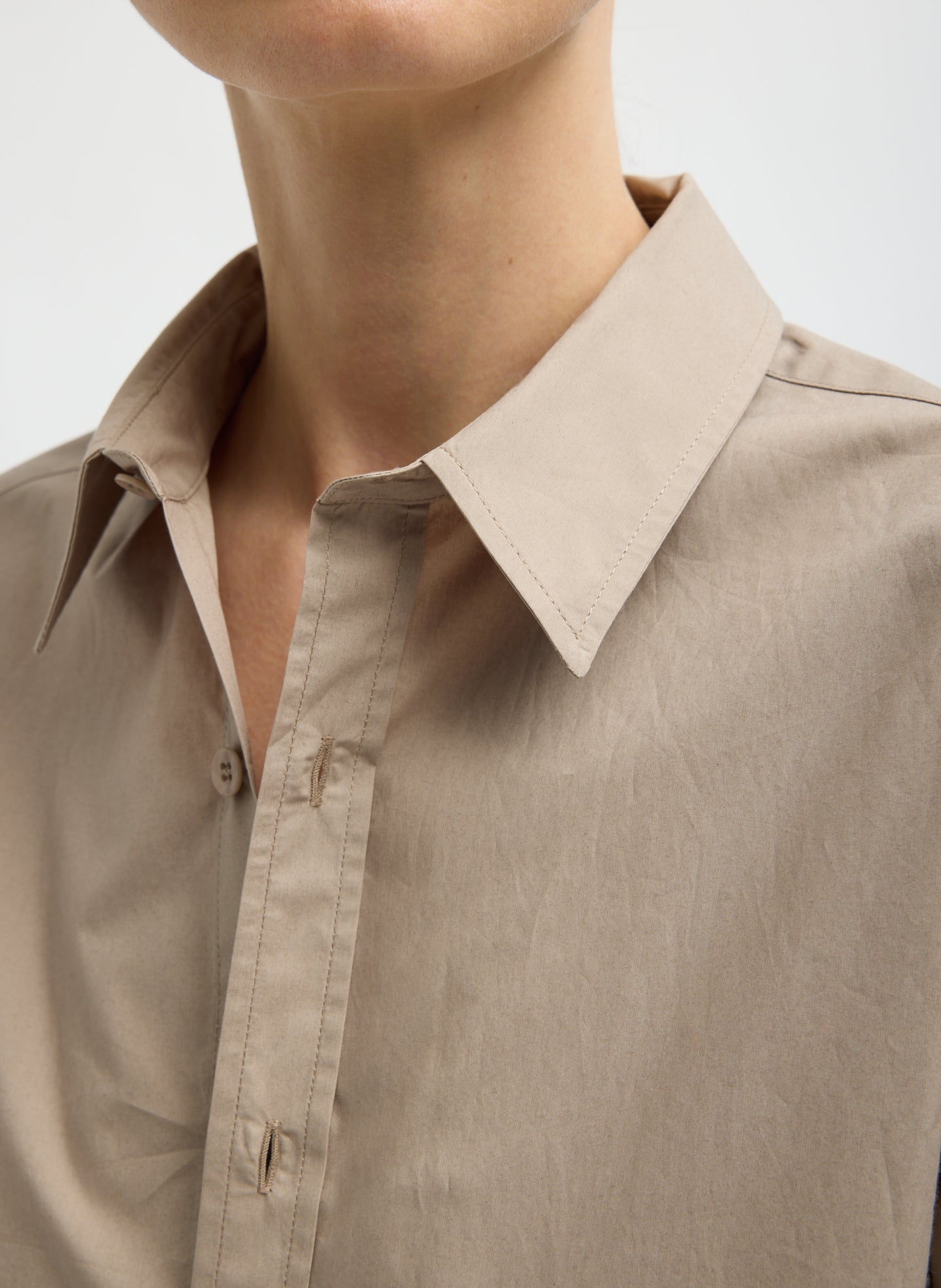 Dark Stone Beige Charlie Shirt - closeup of collar