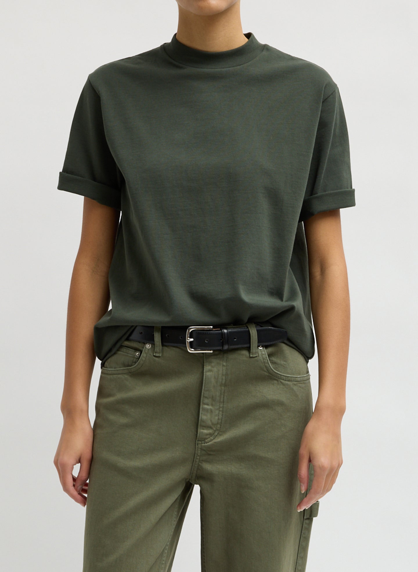 Dark Green Perfect Unisex T-Shirt - oversized t-shirt, front view on model