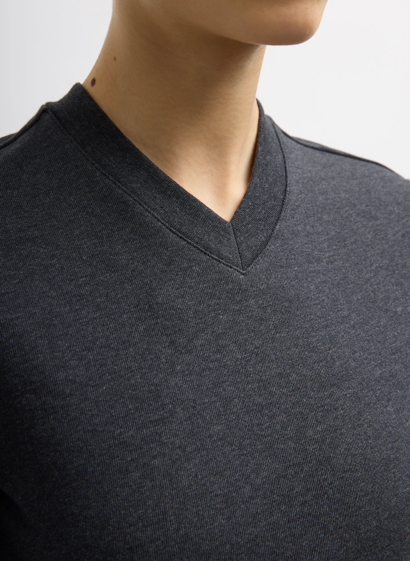 Charcoal Grey Perfect T-Shirt Shrunken V-Neck - closeup of v-neck neckline