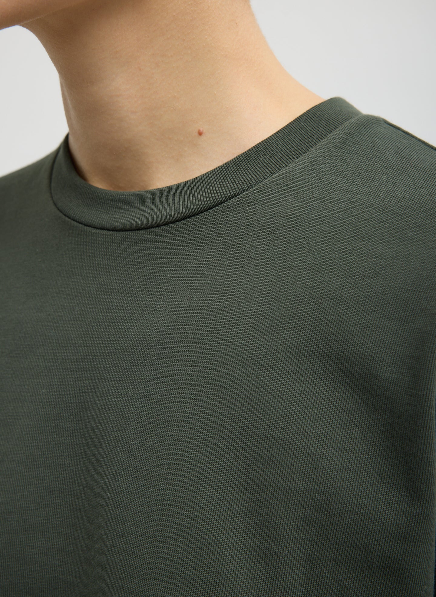 Dark Green Perfect Unisex Long Sleeve T-Shirt - closeup of neckline