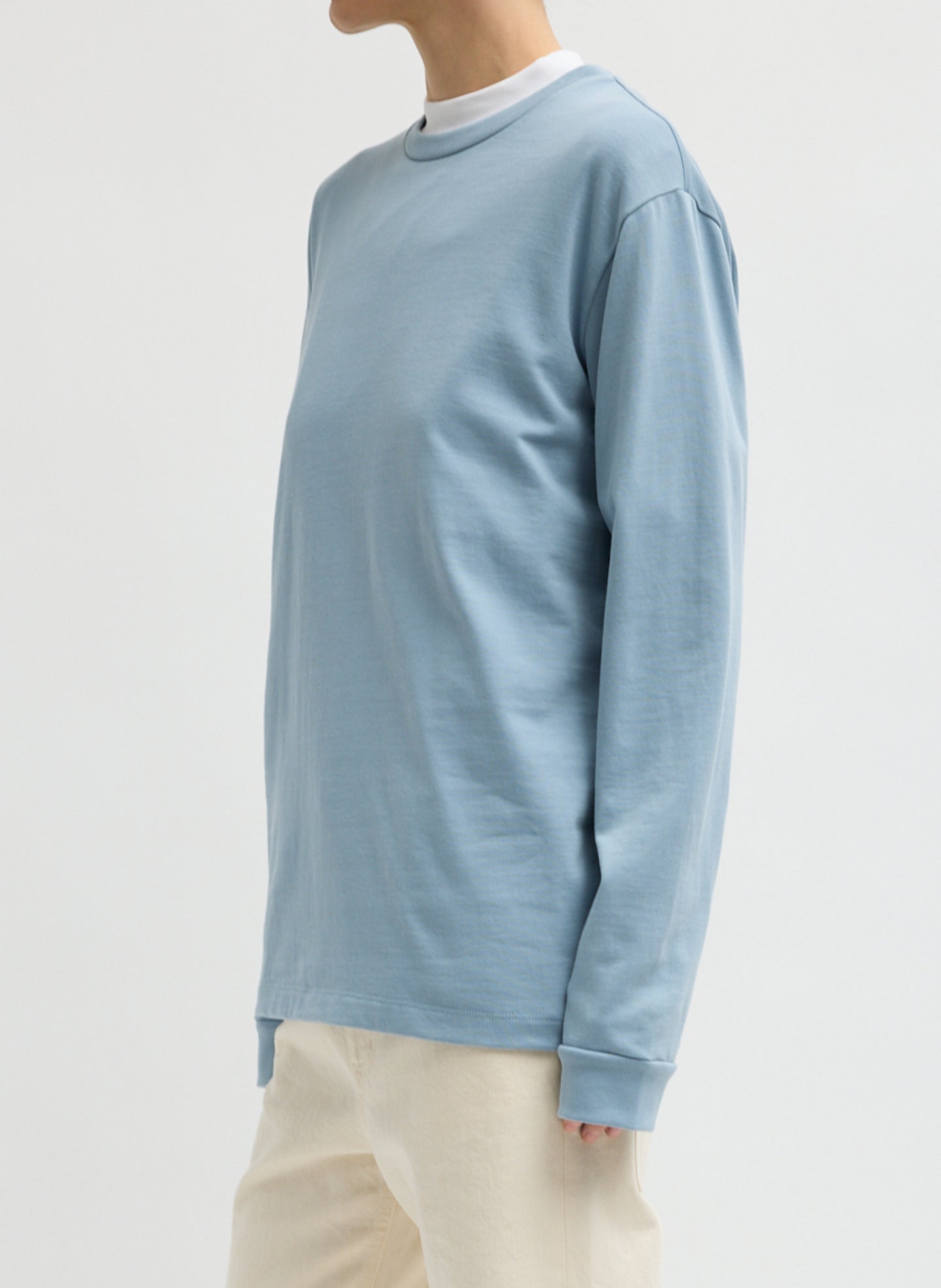 Light Blue Perfect Unisex Long Sleeve T-Shirt - long-sleeve t-shirt, side view on model