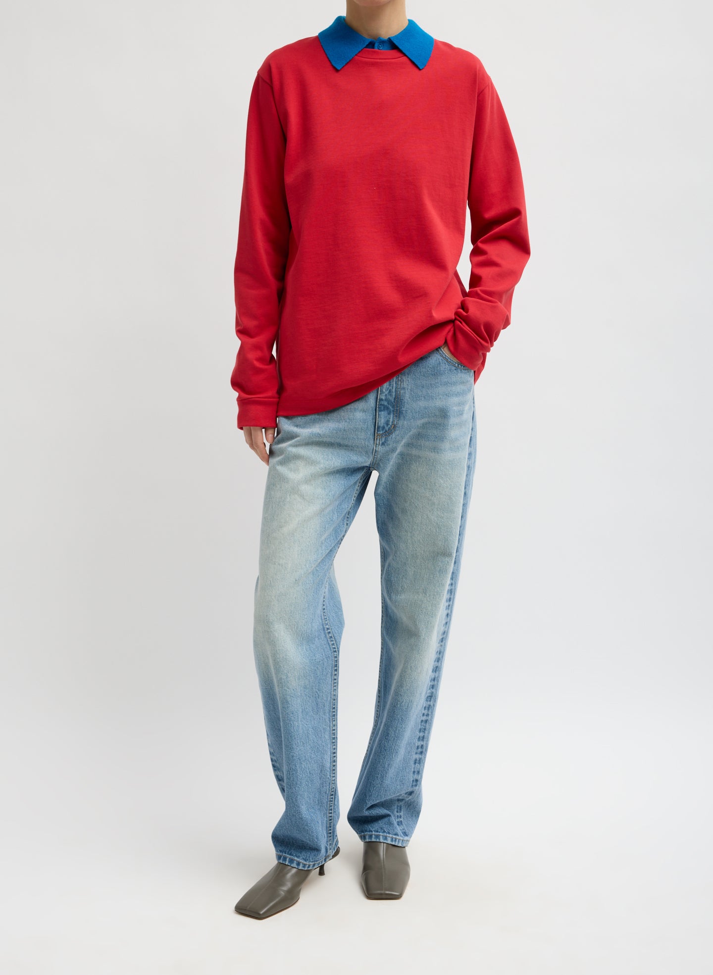 Red Perfect Unisex Long-Sleeve T-Shirt - full look, front view on model