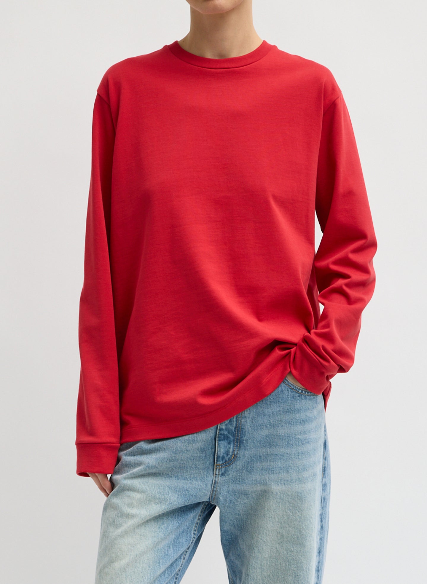 Red Perfect Unisex Long-Sleeve T-Shirt - long-sleeve t-shirt, front view on model
