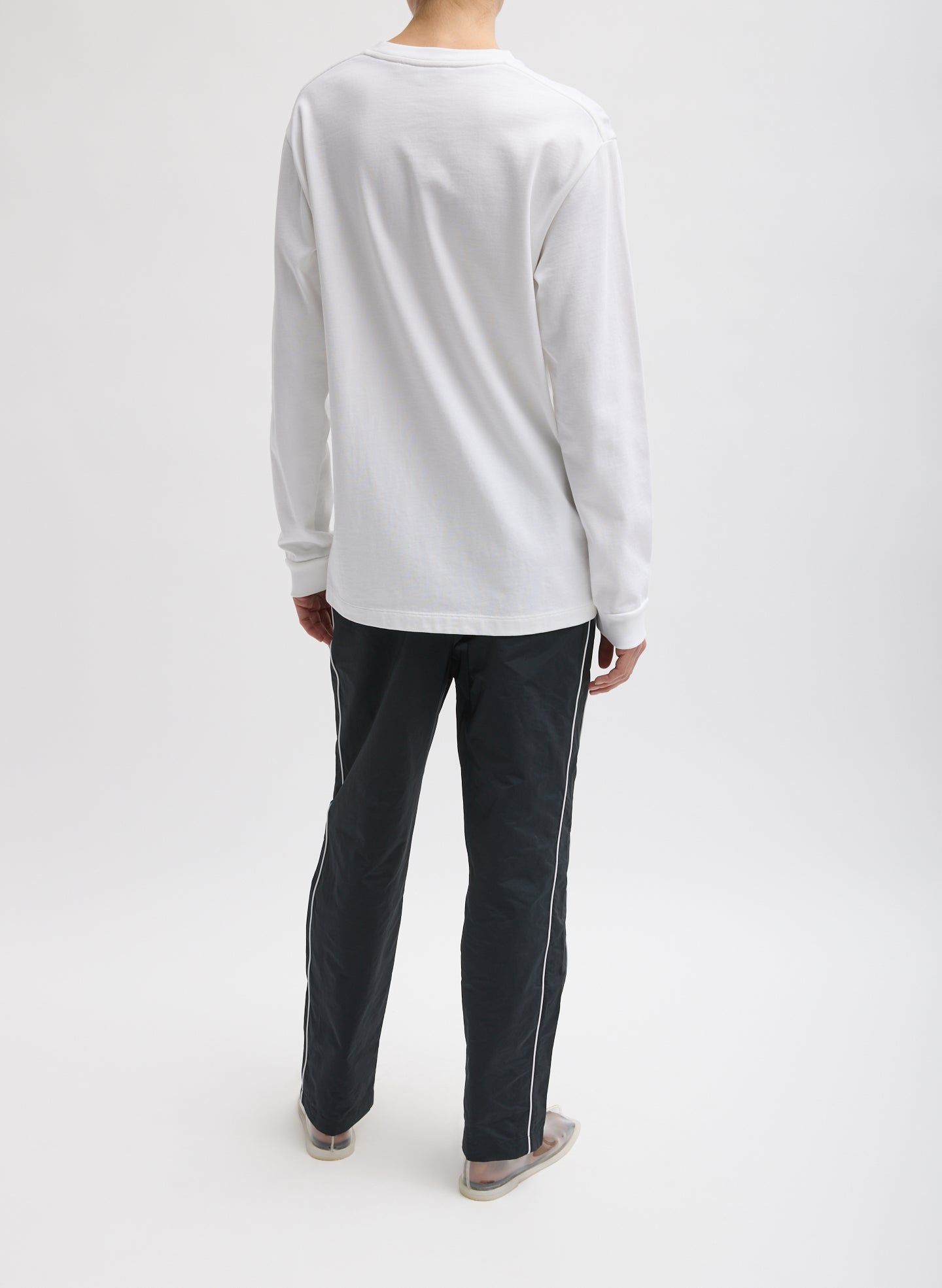 White Perfect Unisex Long Sleeve T-Shirt - full look, back view on model