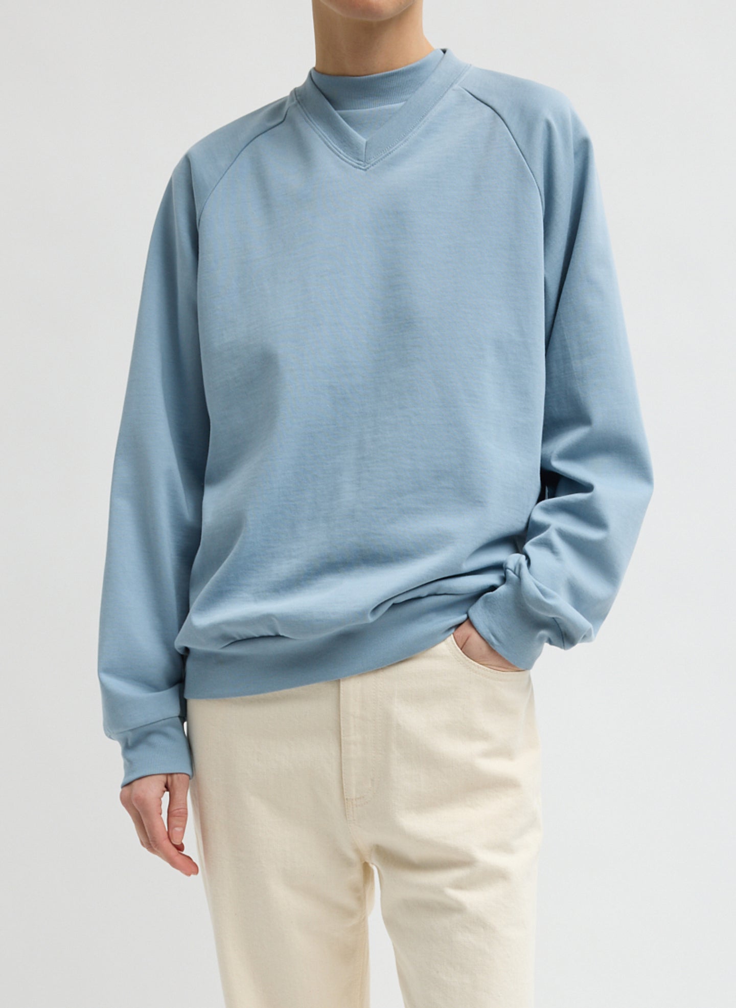 Light Blue Perfect T-Shirt Vintage Sweatshirt - v-neck sweatshirt, front view on model